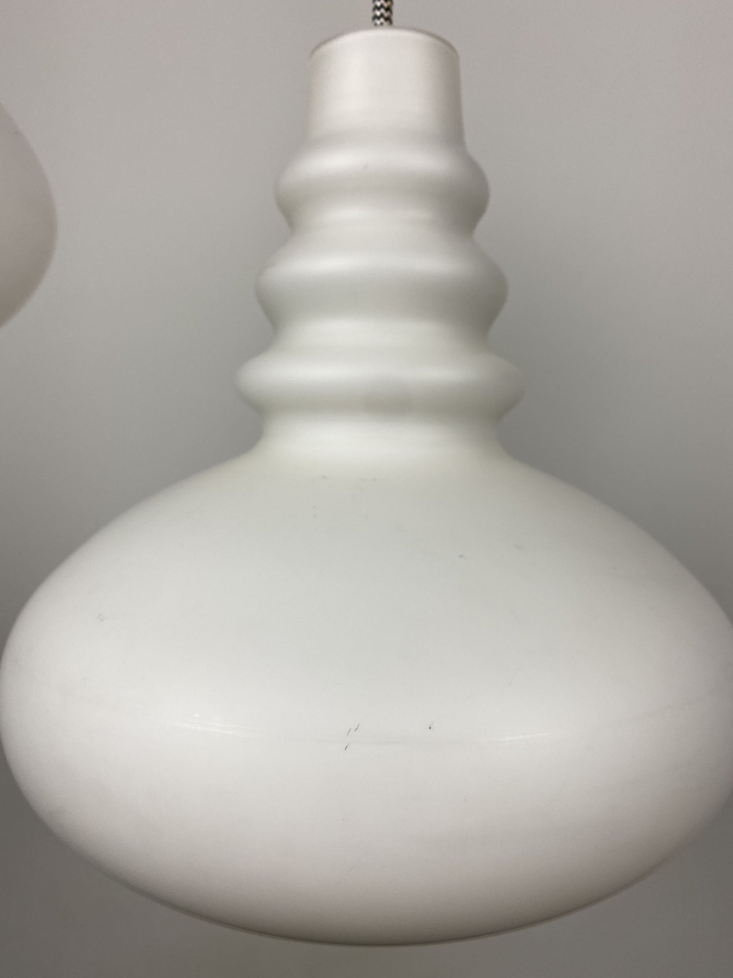 1 of 2 Frosted White glass pendant light by Peill and Putzler 1960