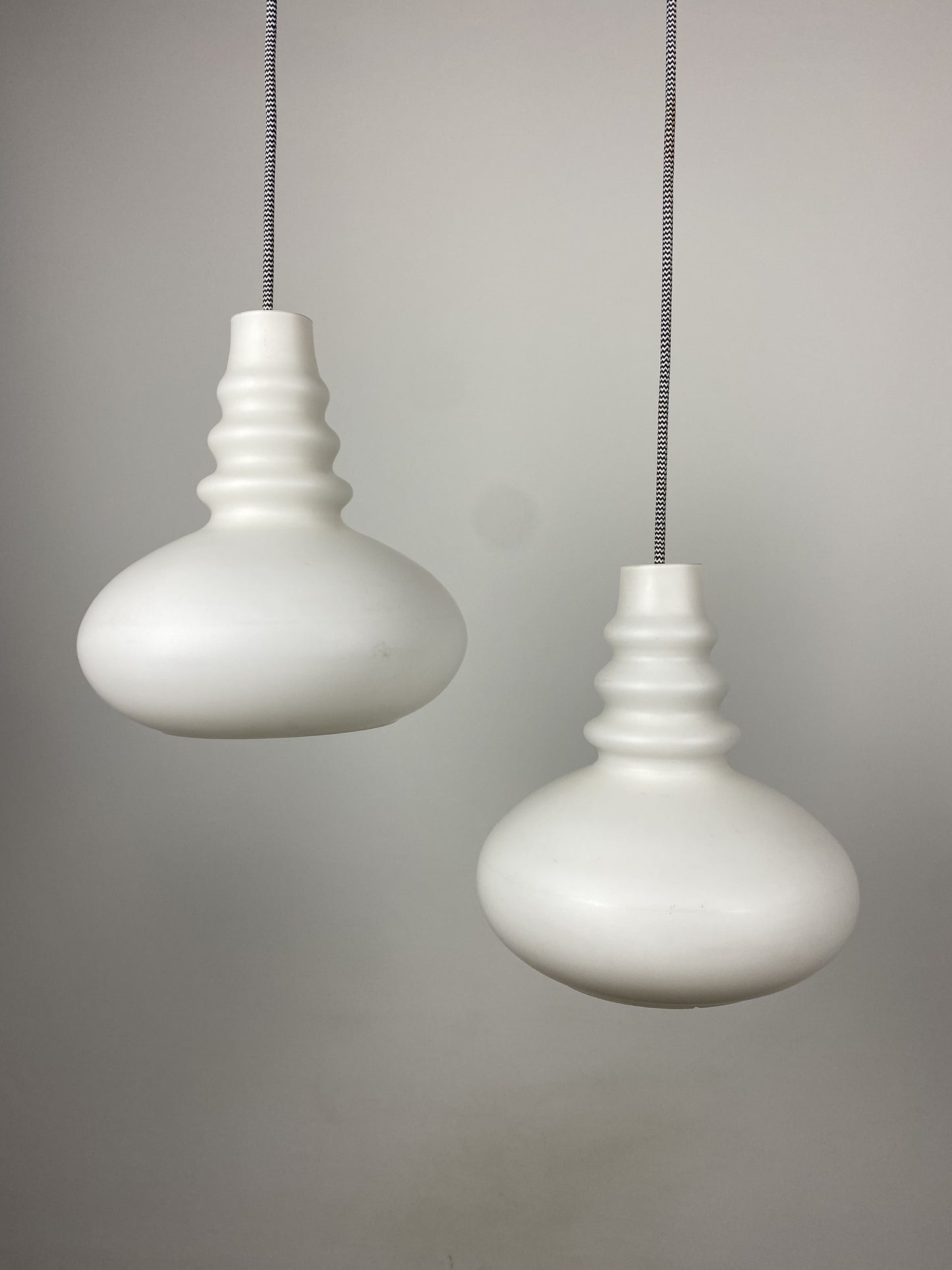 1 of 2 Frosted White glass pendant light by Peill and Putzler 1960