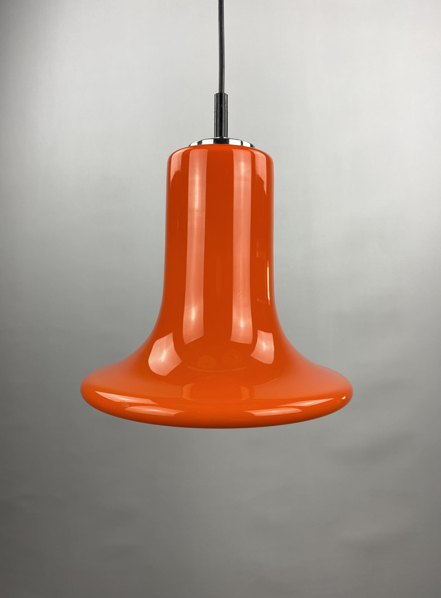 Rare orange trumpet shaped glass pendant light by Peill and Putzler 1960