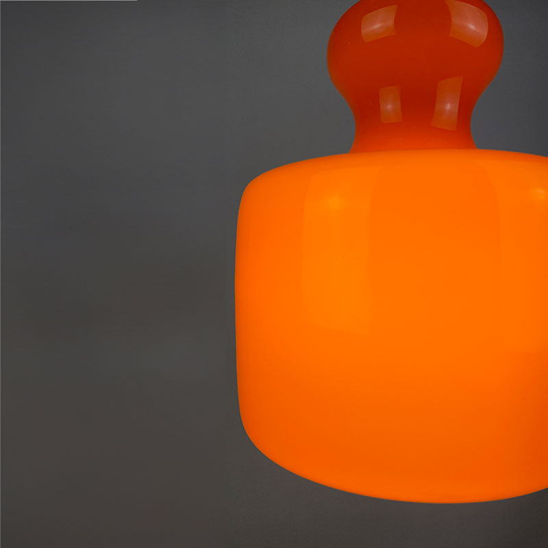 1 of 2 Bright orange glass pendant light by Peill and Putzler 1960