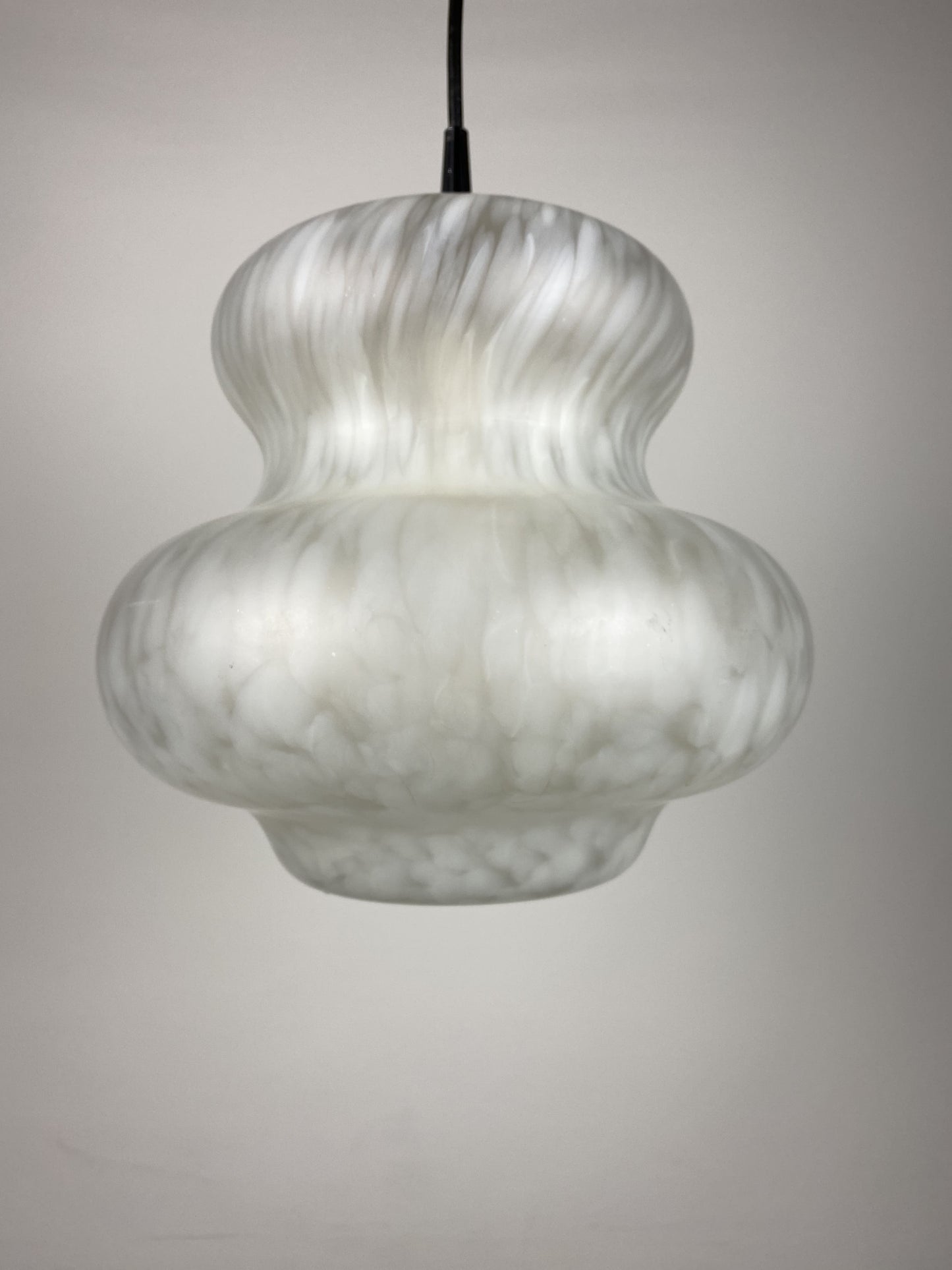 Cloudy white pumpkin shaped glass pendant light by Peill and Putzler 1970