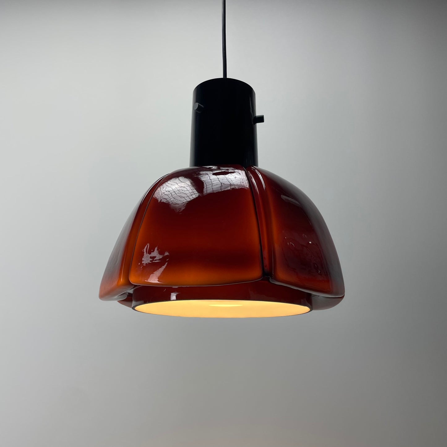 Flower shaped purple Glashütte Limburg pendant lamp 1970