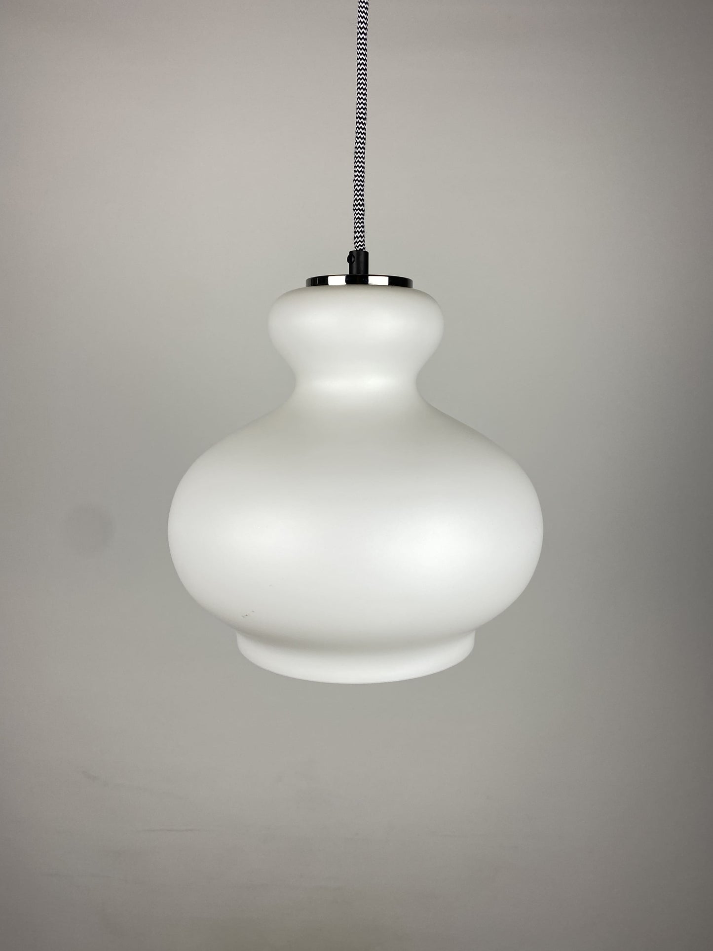 1 of 2 Frosted White glass pendant light by Peill and Putzler 1960