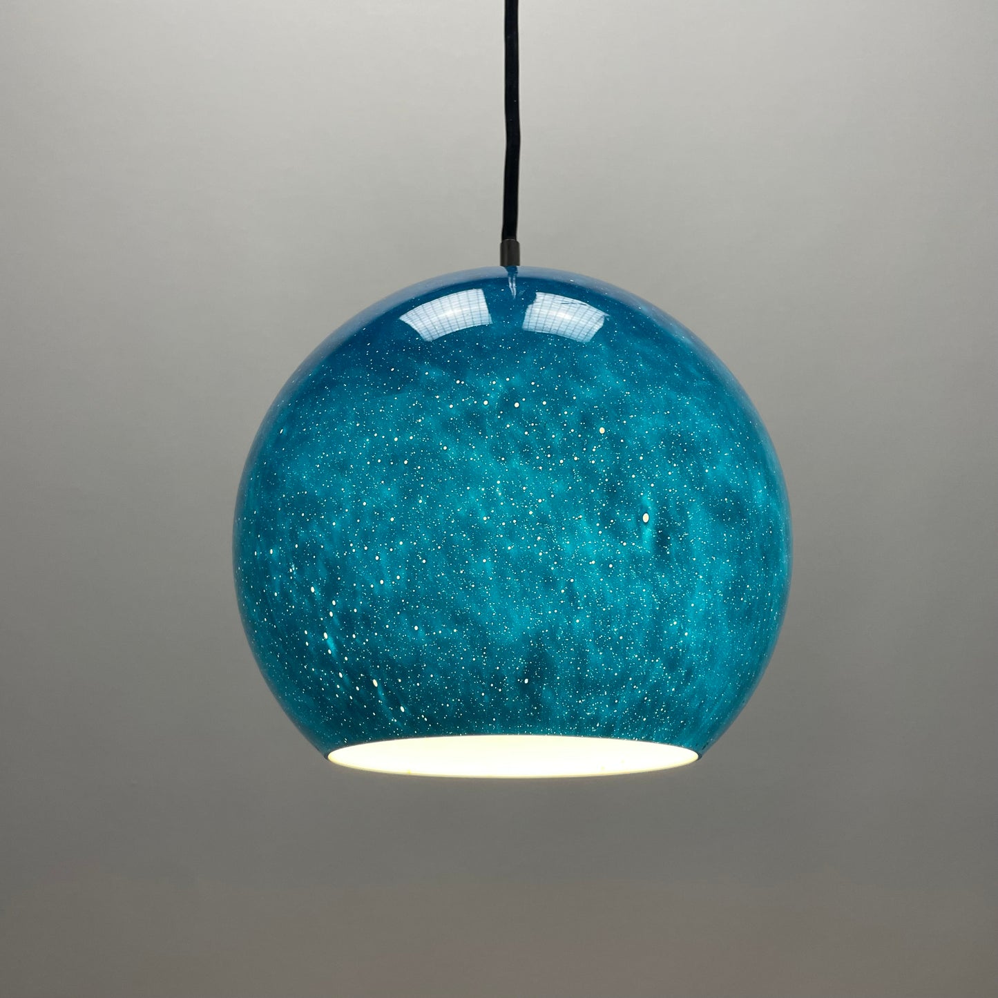 Vintage lamp, galaxy blue pendant light, Peill and Putzler, 1960s lighting, globe pendant, glass pendant lamp, German lighting, mid-century modern, rare collectible lamp, designer lighting.
