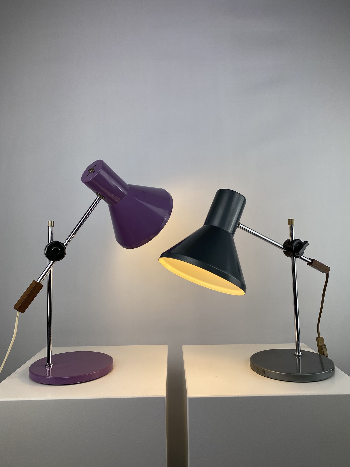 Grey/blue Anvia desk lights designed by J. Hoogervorst in 1960