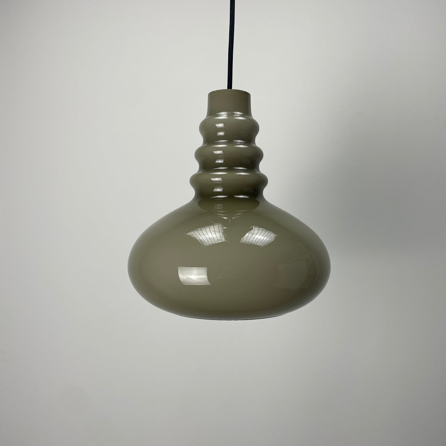 Vintage grey glass pendant lamp by Peill & Putzler, 1960s German mid-century modern lighting with rare smoked glass shade