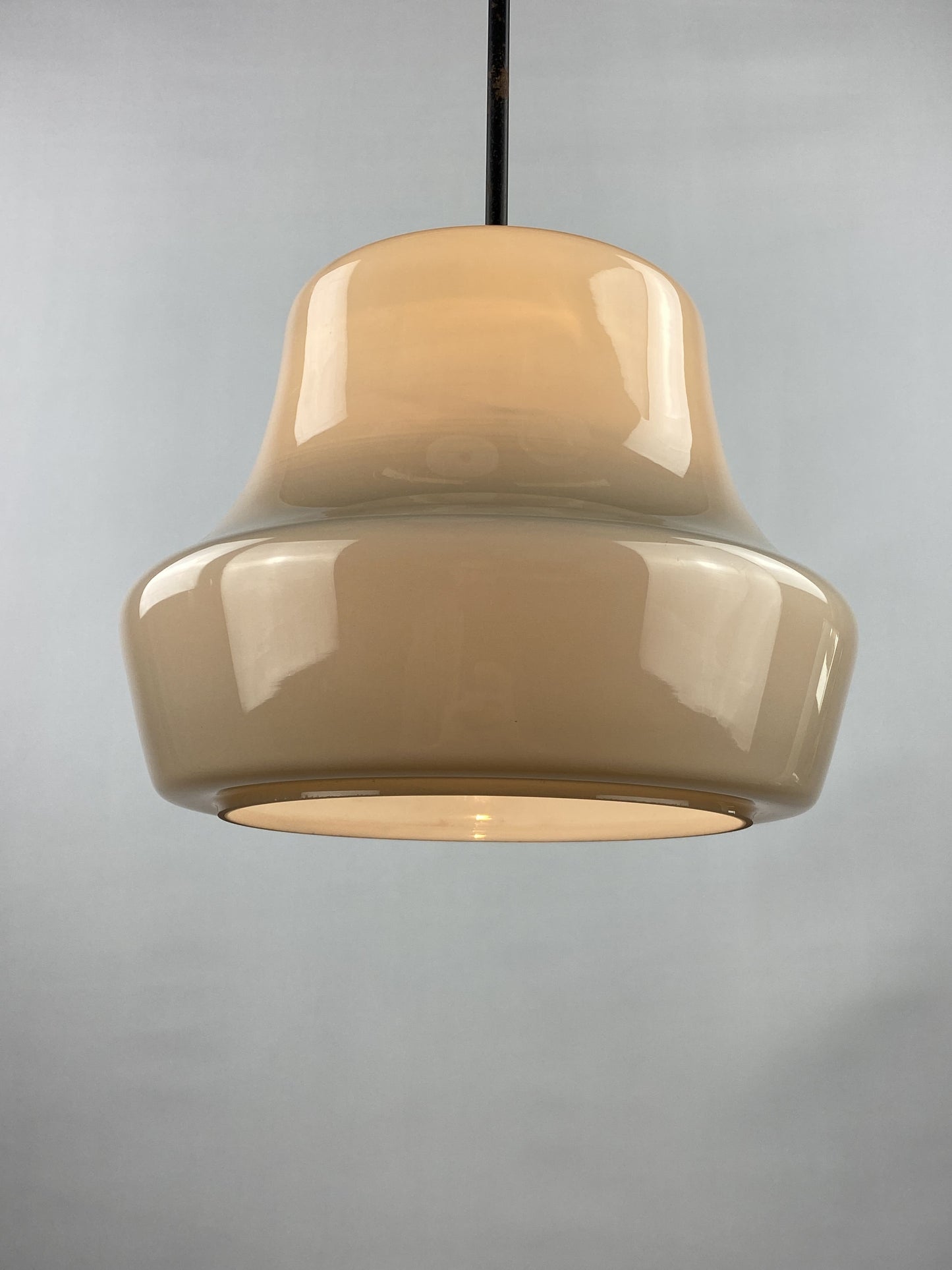 Grey opaline glass pendant light by Glasfabriek De Rupel 1970