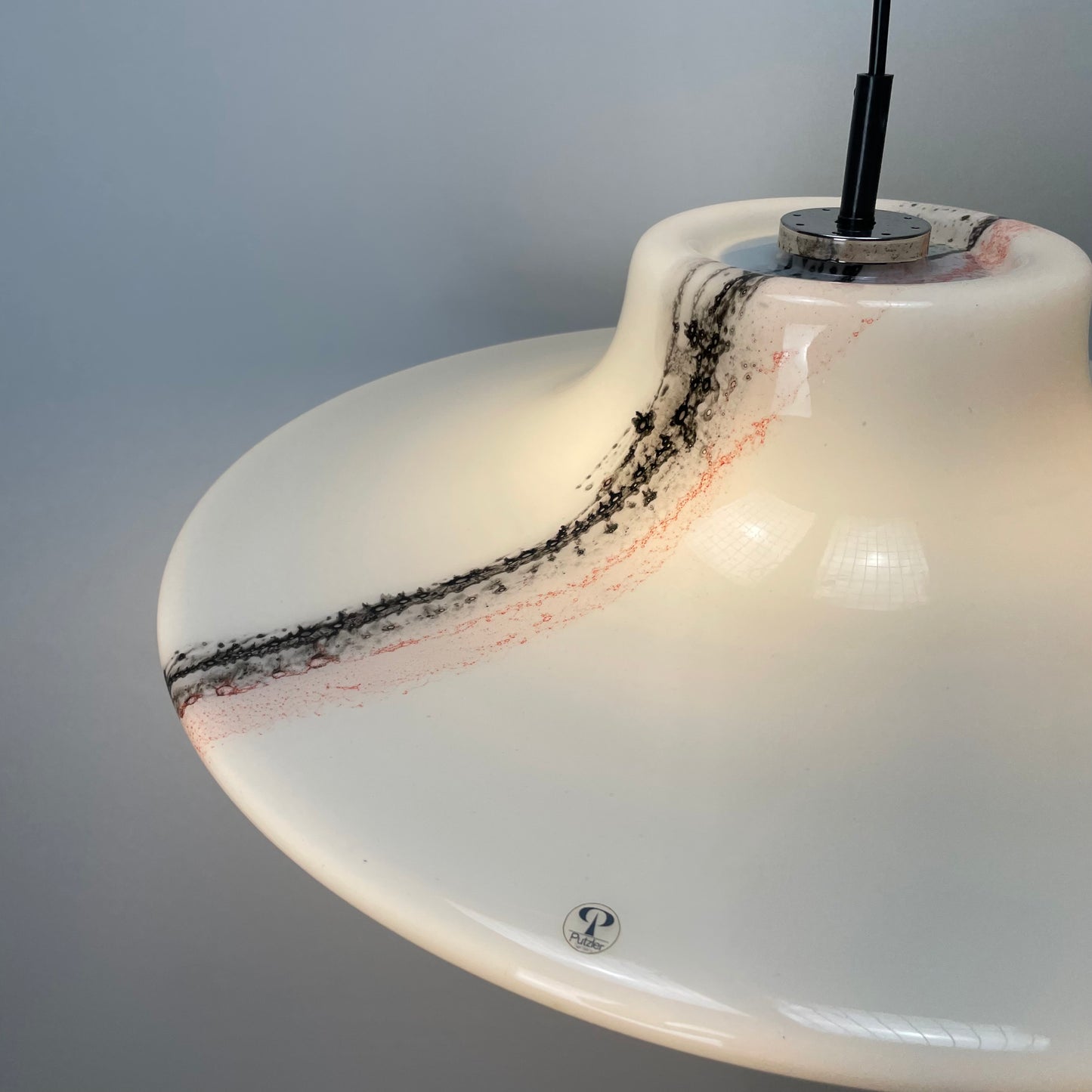 Large white glass UFO by Peill and Putzler pendant light XL 1970