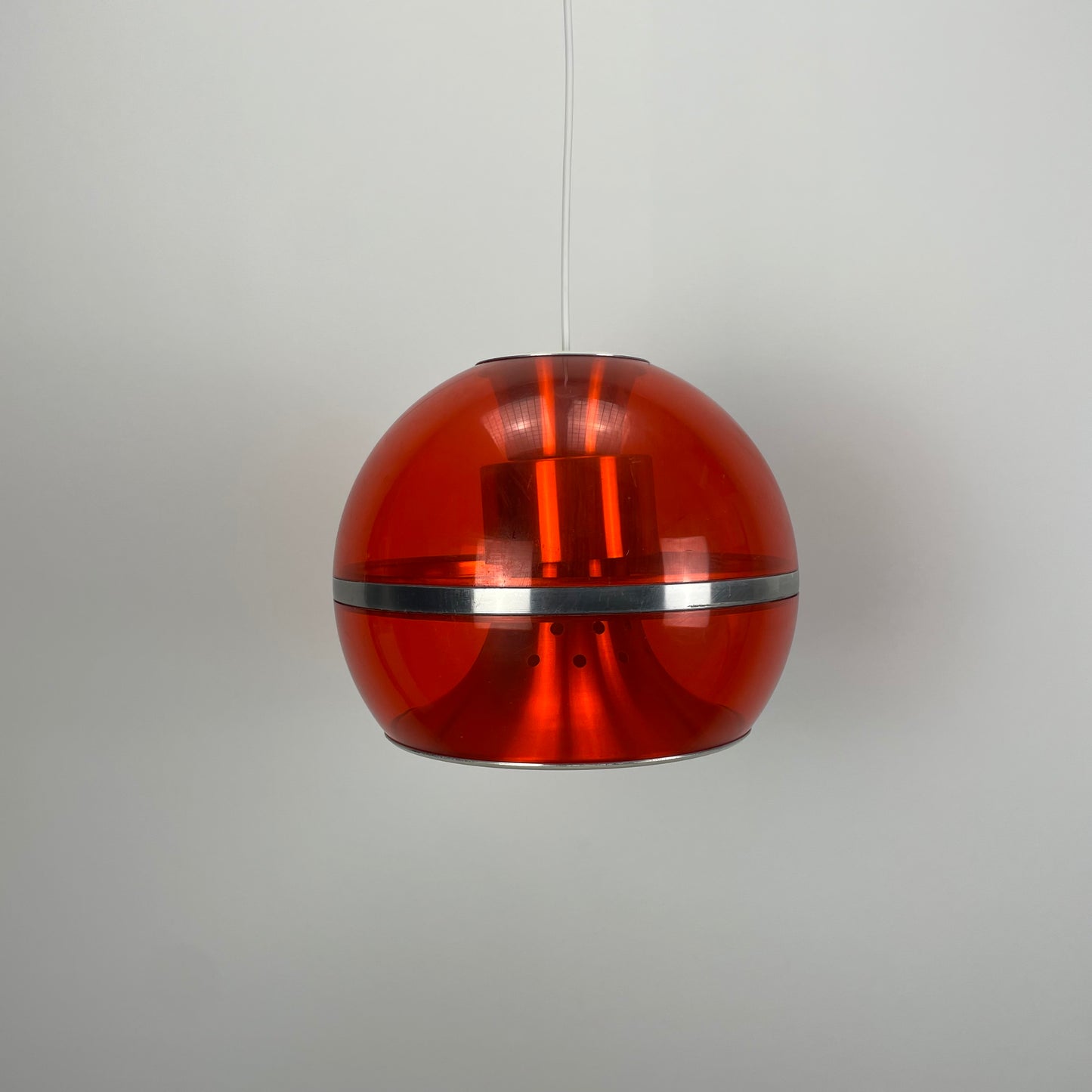 Orange plexiglass globe pendant lamp by Dijkstra 1970