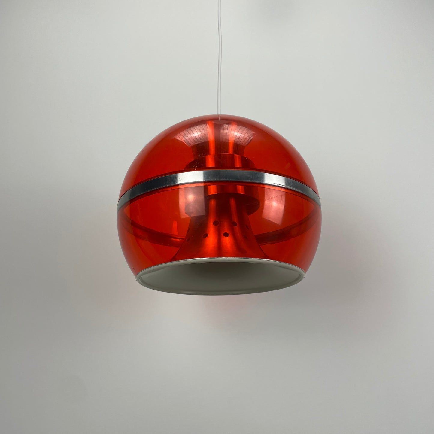 Orange plexiglass globe pendant lamp by Dijkstra 1970