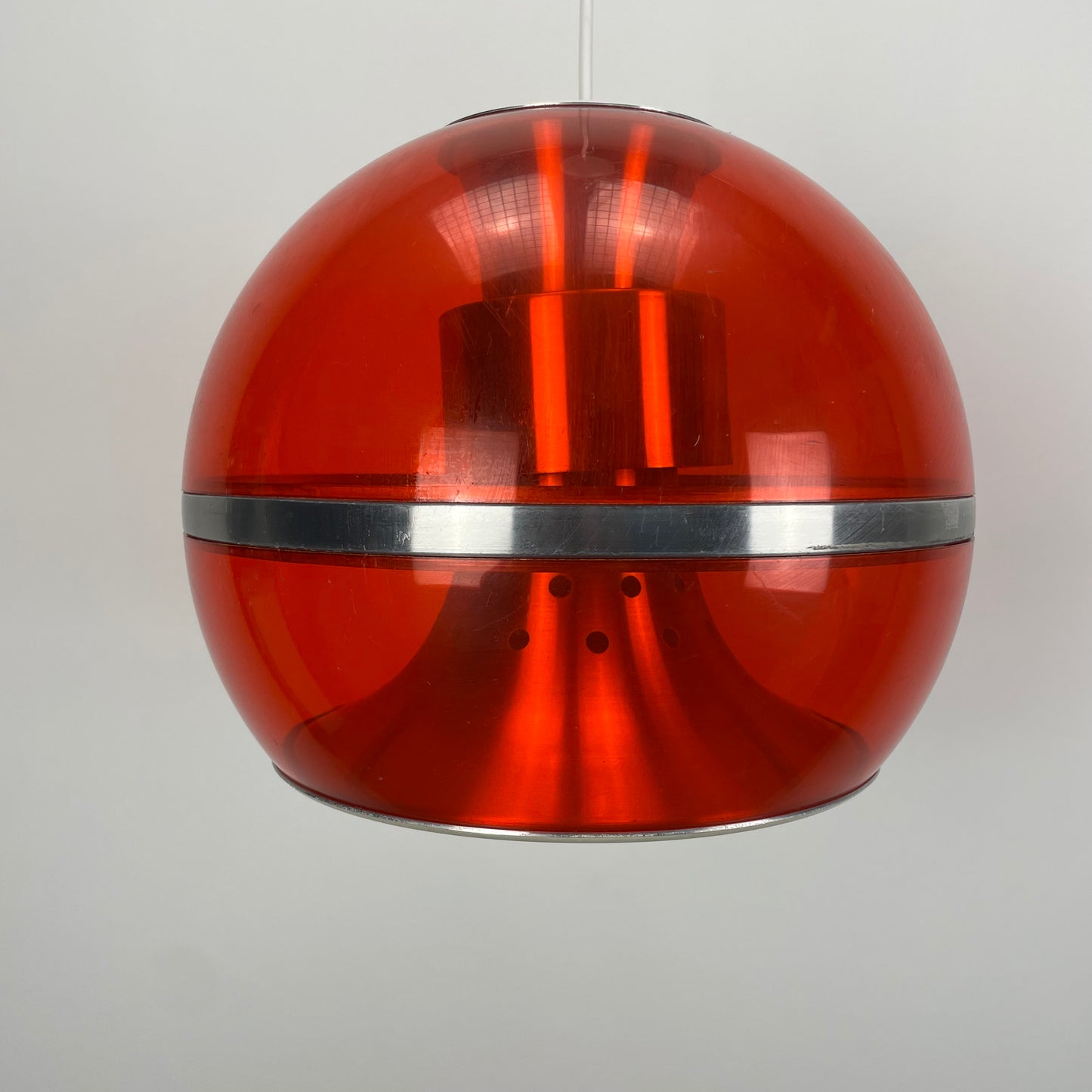 Orange plexiglass globe pendant lamp by Dijkstra 1970