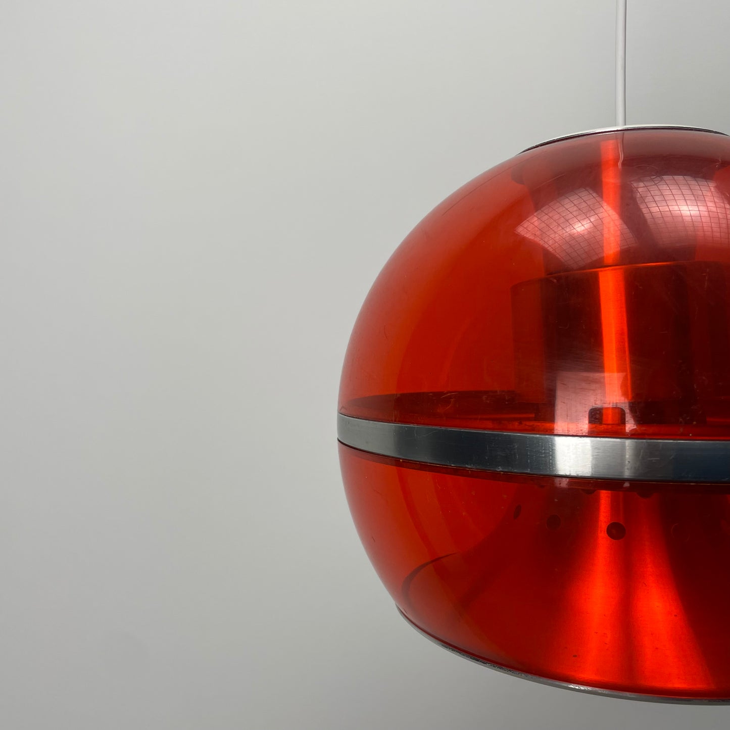 Orange plexiglass globe pendant lamp by Dijkstra 1970