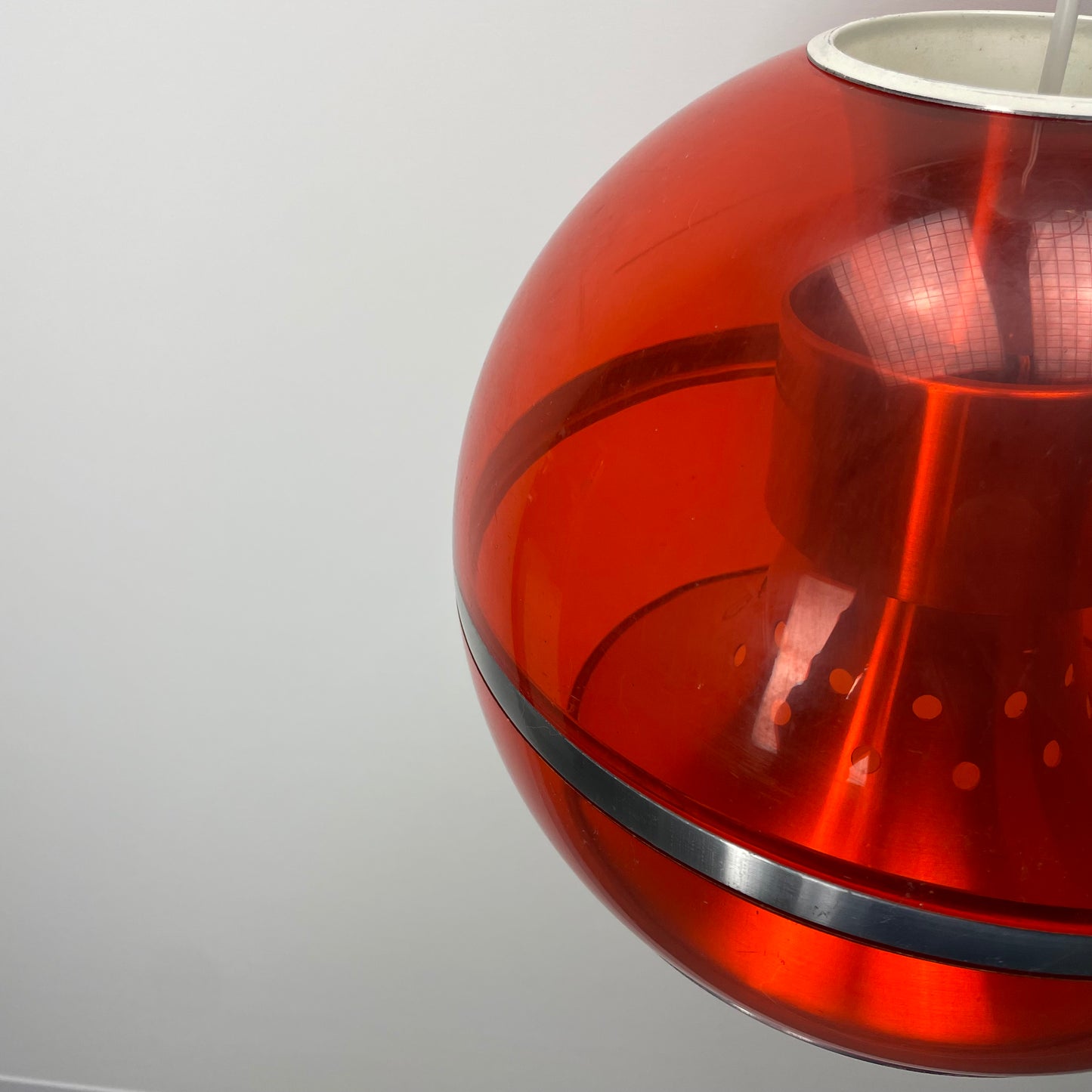 Orange plexiglass globe pendant lamp by Dijkstra 1970