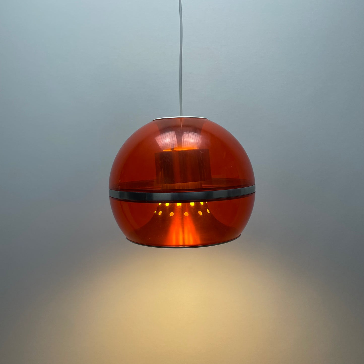 Orange plexiglass globe pendant lamp by Dijkstra 1970