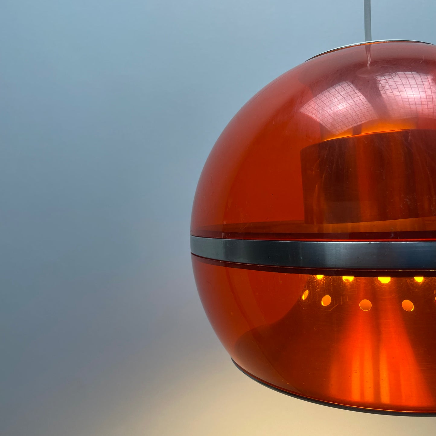 Orange plexiglass globe pendant lamp by Dijkstra 1970