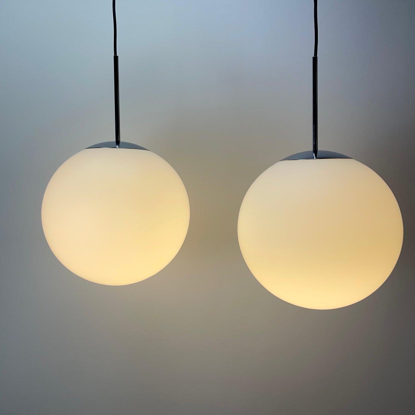 1 of 2 Frosted white glass globe XL pendant light from Glashütte Limburg 1970