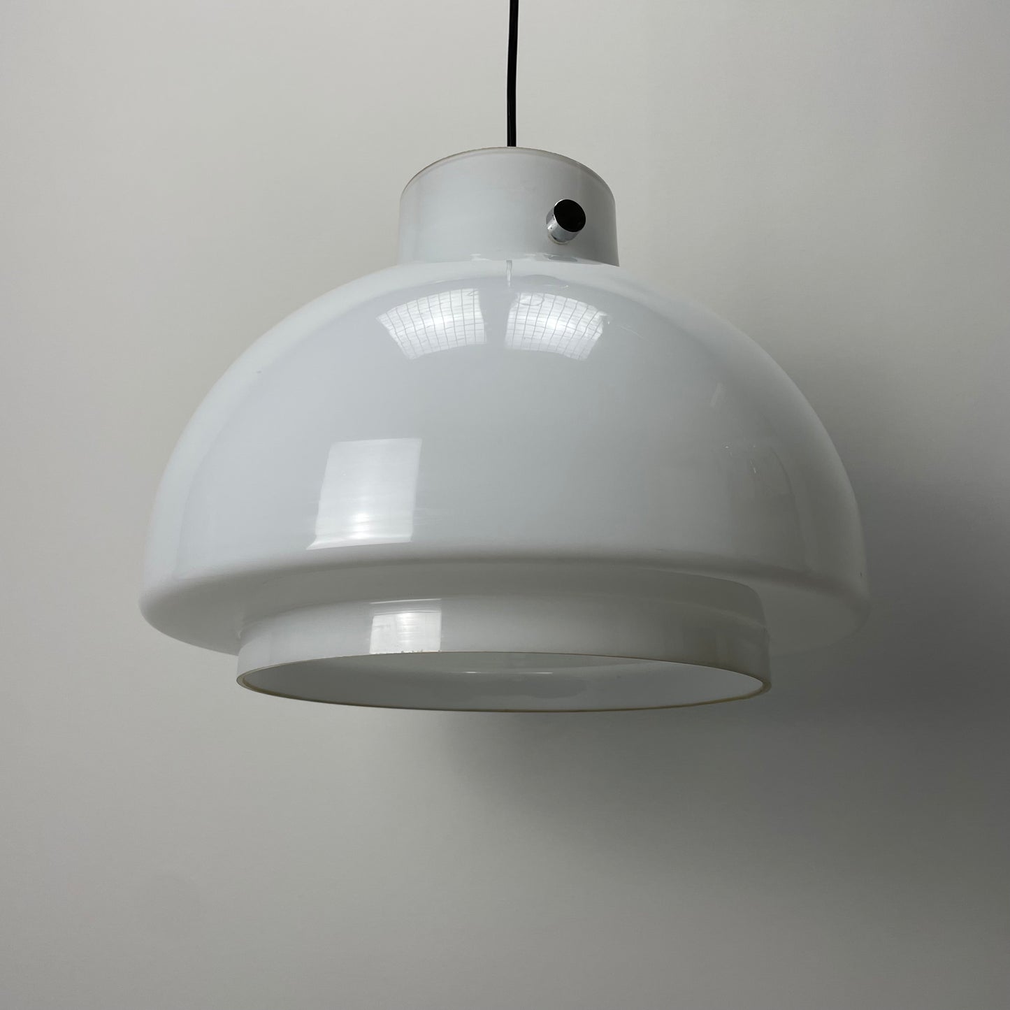 White glass pendant light XL from Glashütte Limburg 1970