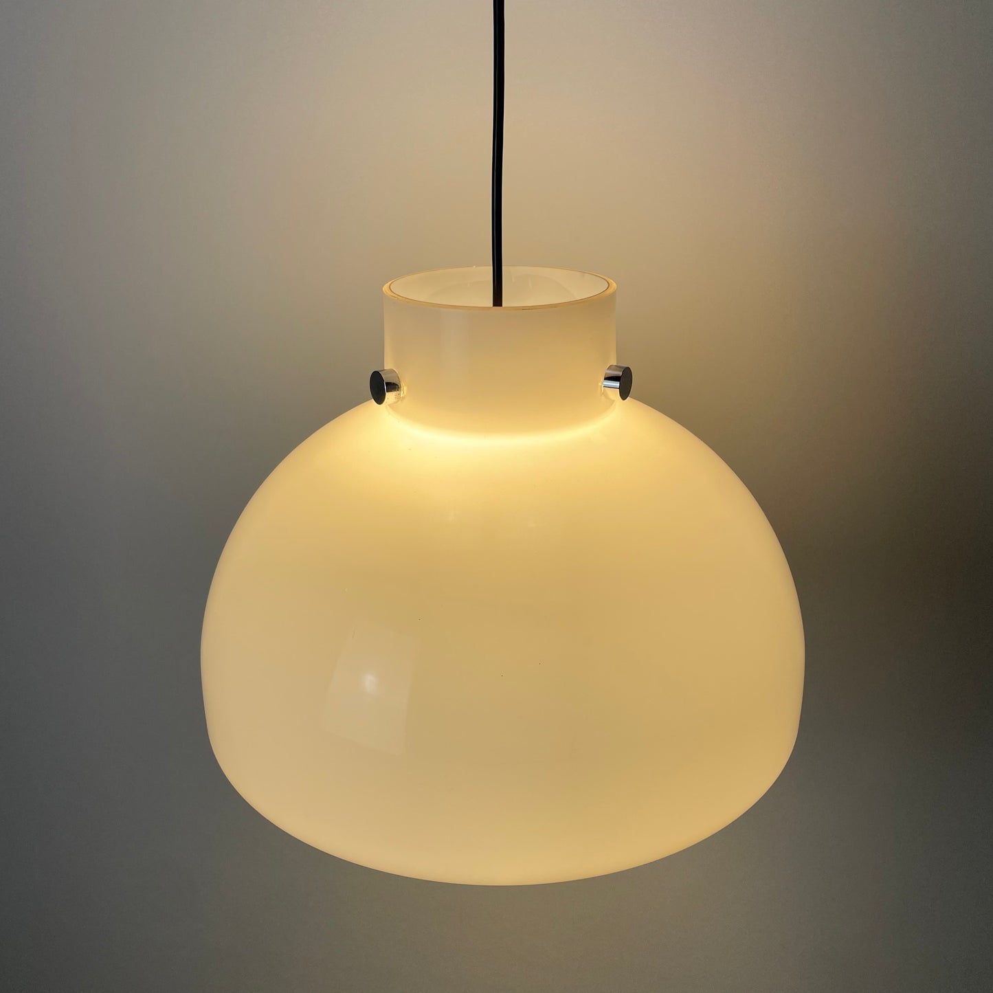 White glass pendant light XL from Glashütte Limburg 1970