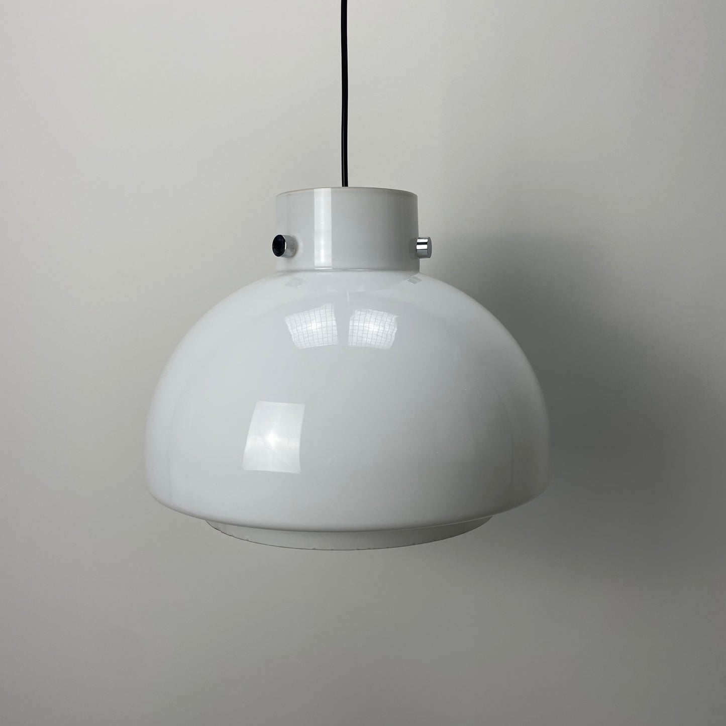 White glass pendant light XL from Glashütte Limburg 1970