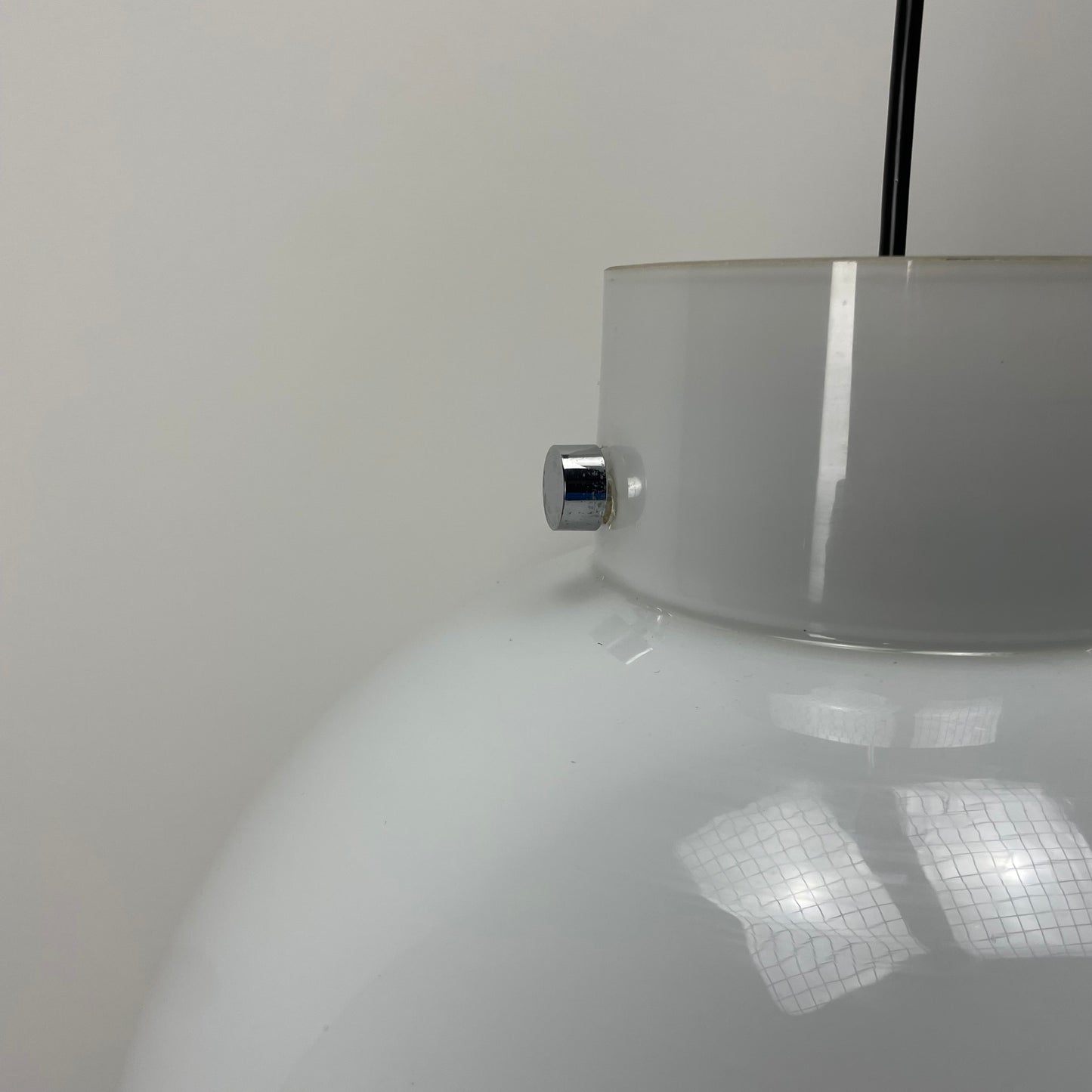 White glass pendant light XL from Glashütte Limburg 1970