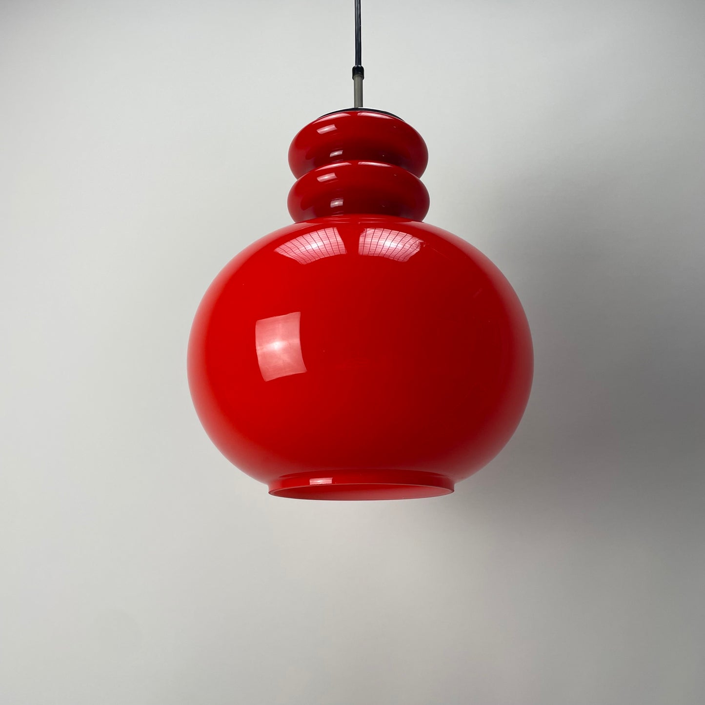 Large opaline red glass pendant light by Peill & Putzler 1960