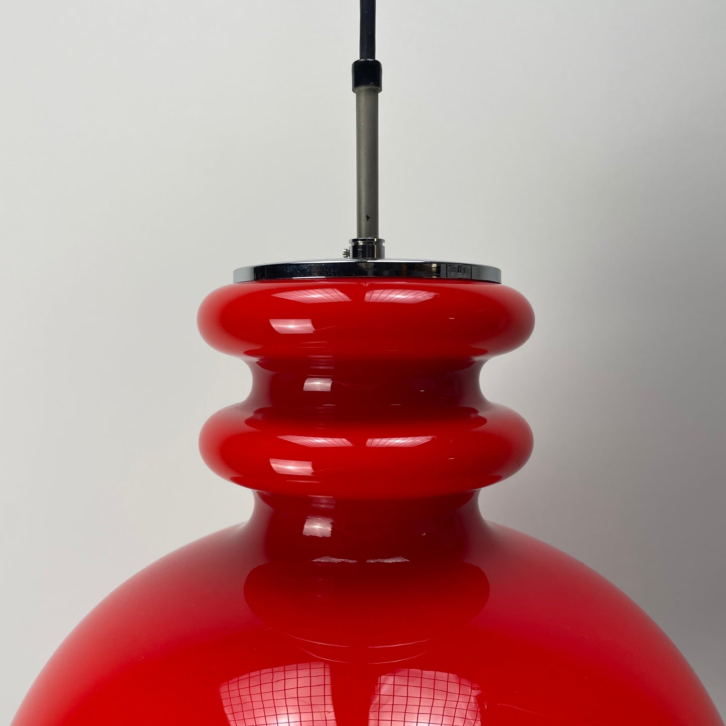 Large opaline red glass pendant light by Peill & Putzler 1960