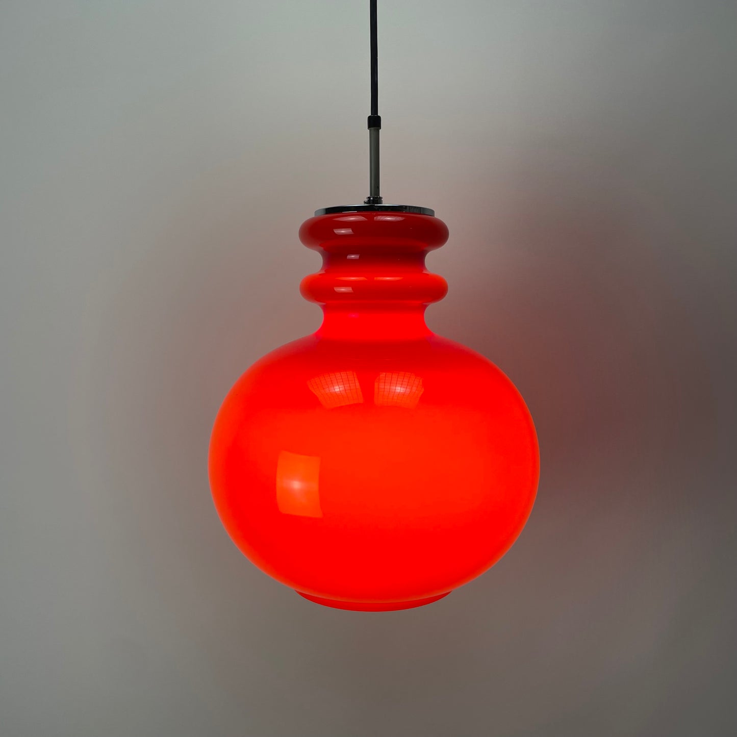 Large opaline red glass pendant light by Peill & Putzler 1960