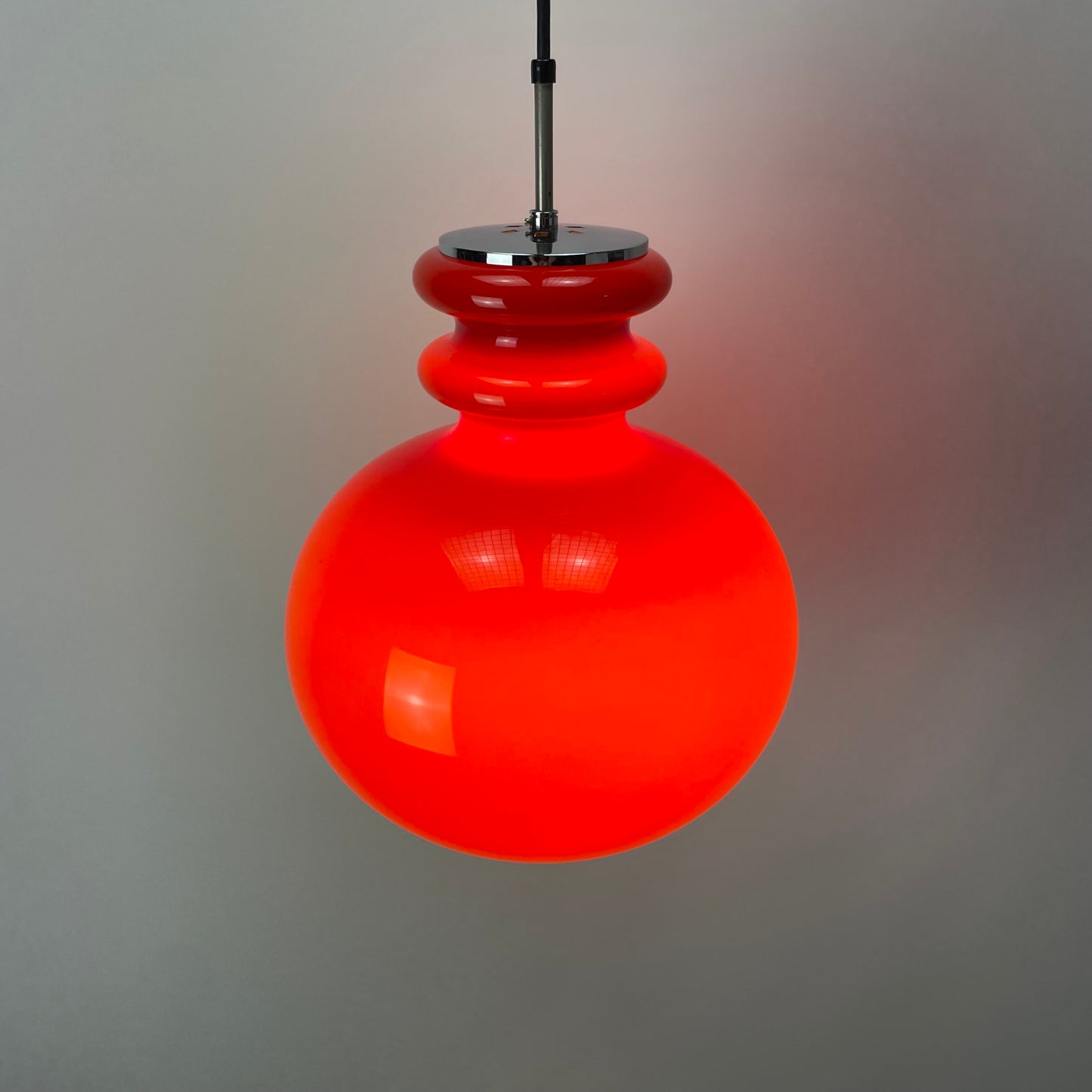 Large opaline red glass pendant light by Peill & Putzler 1960