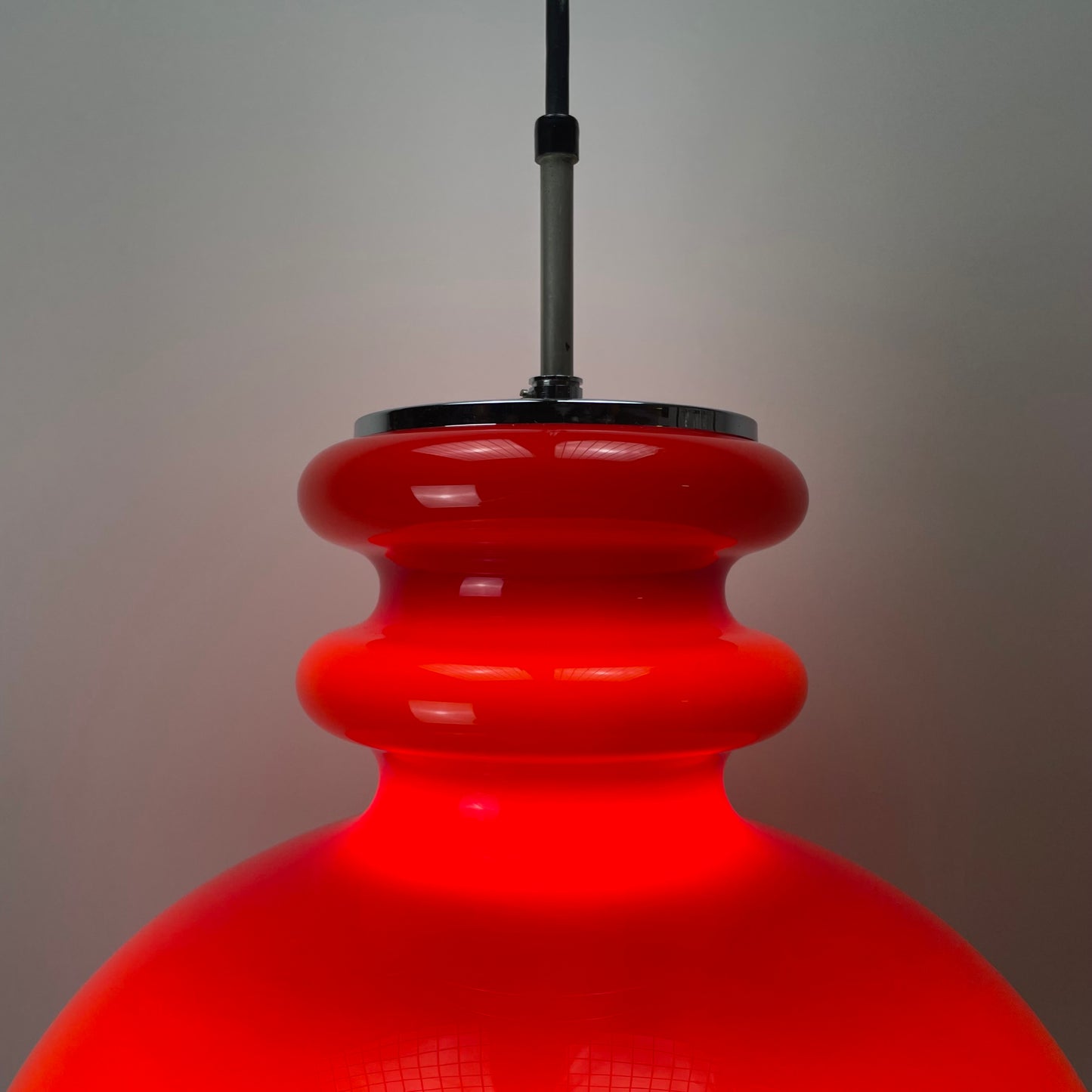 Large opaline red glass pendant light by Peill & Putzler 1960