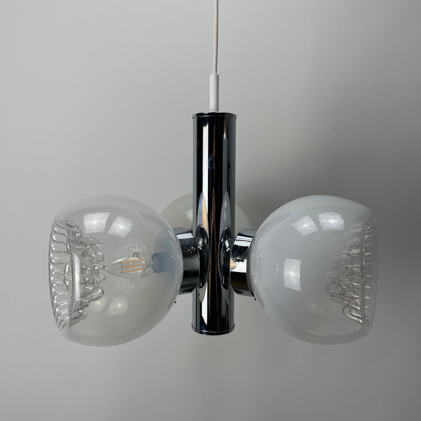 Murano glass and chrome pendant light by AV Mazzega 1960