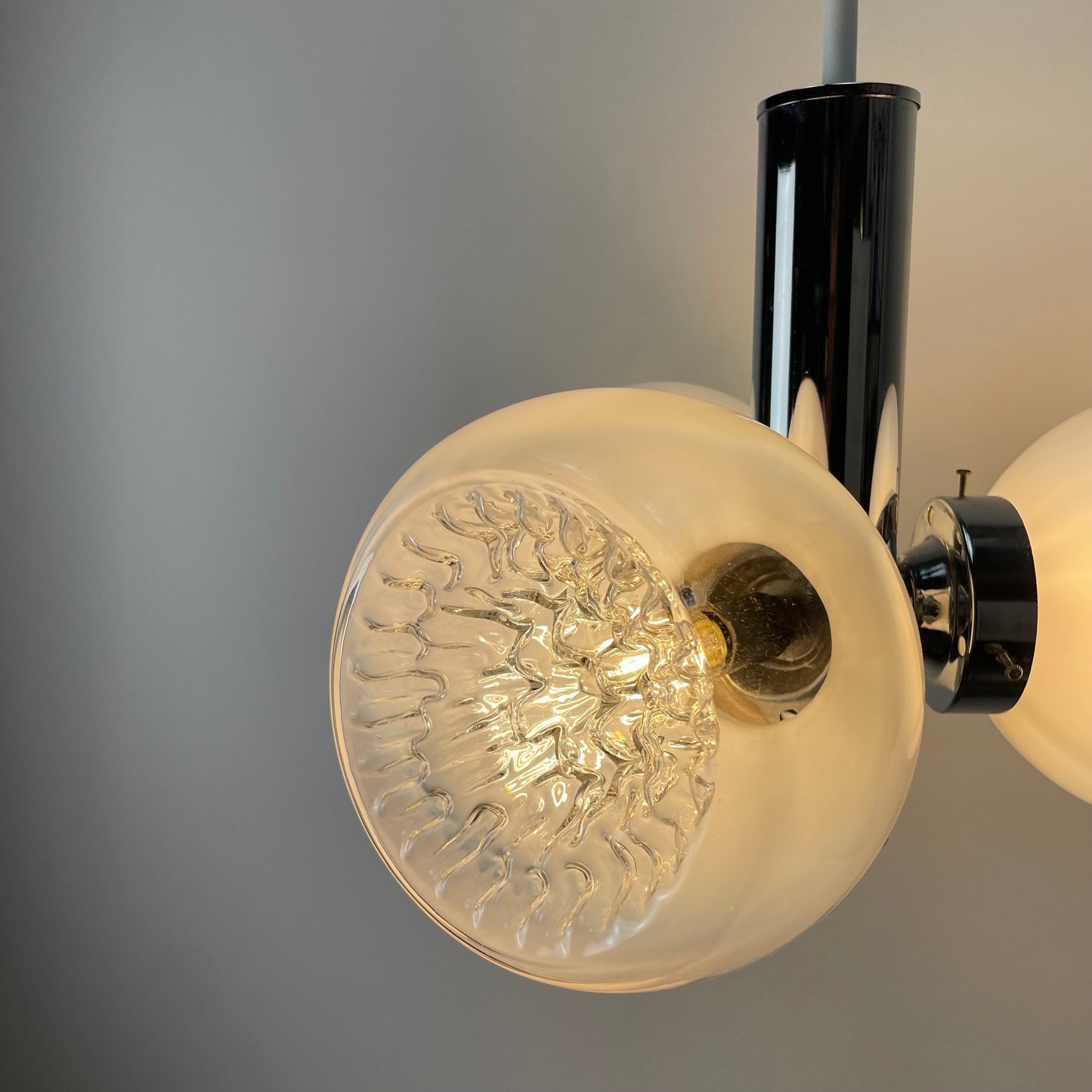 Murano glass and chrome pendant light by AV Mazzega 1960