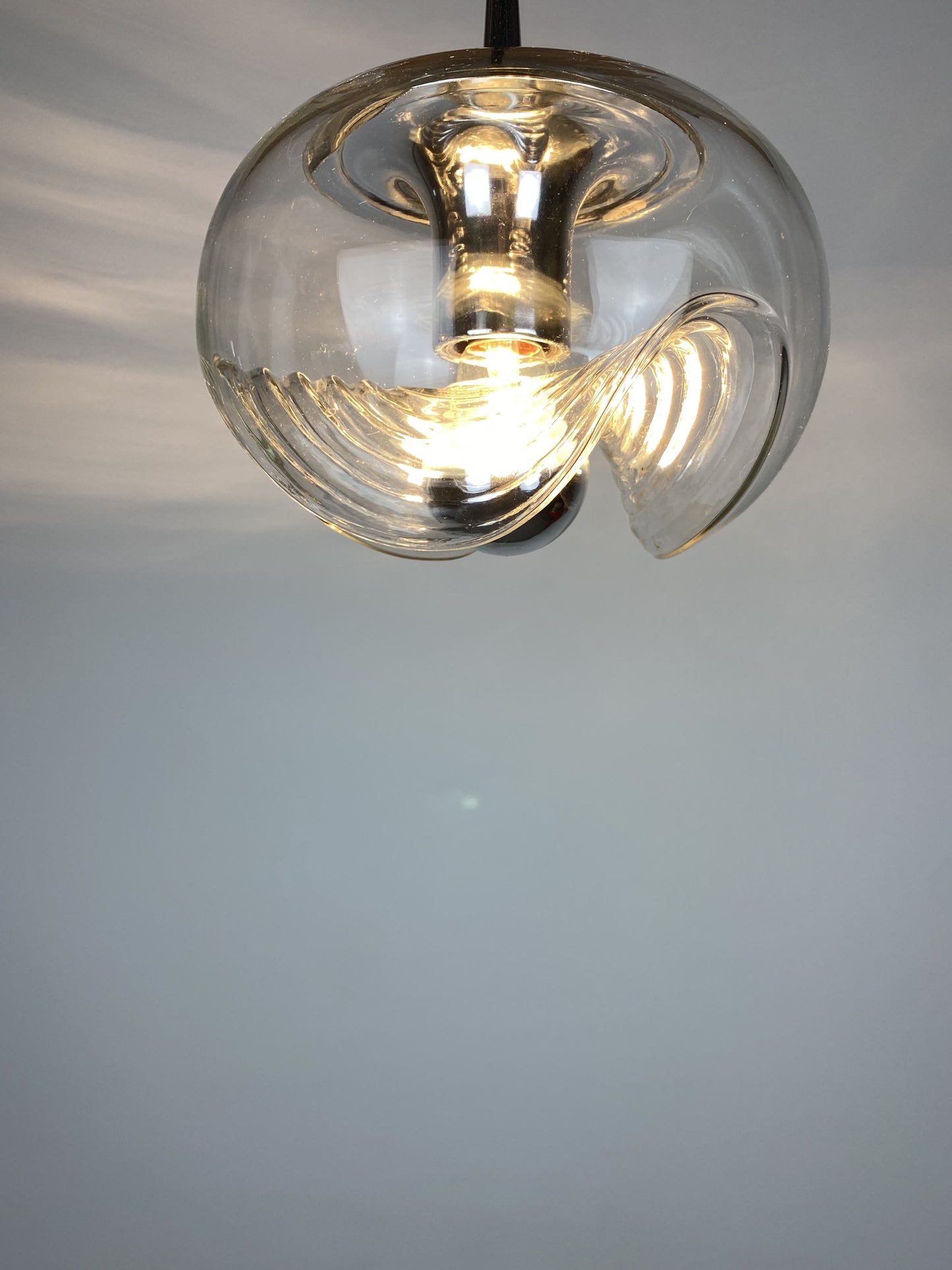 Waved glass and chrome Peill & Putzler Futura pendant light 1970