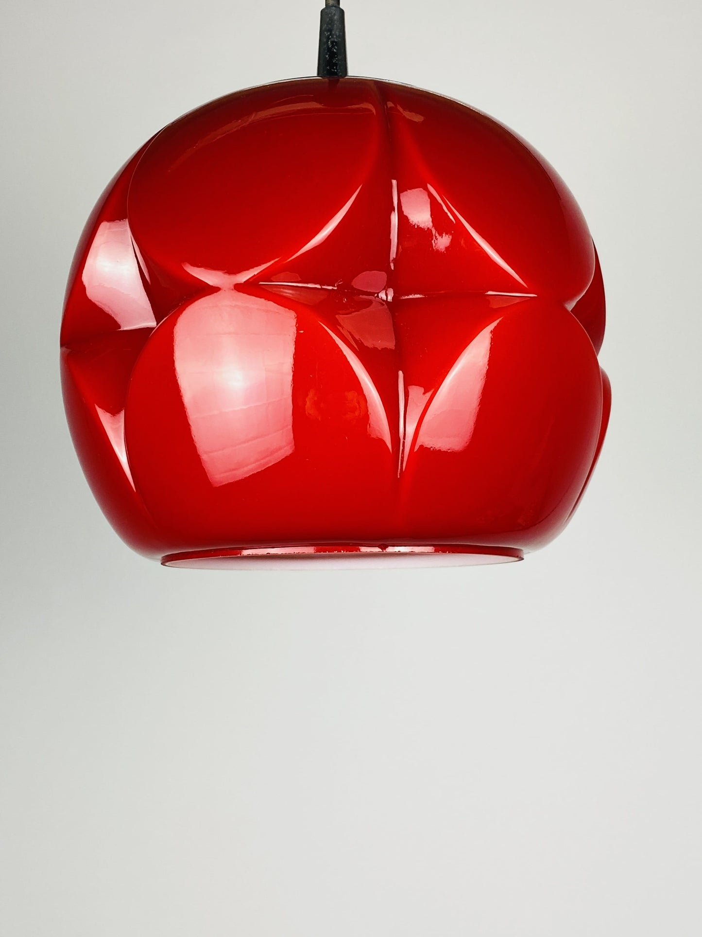 Pair of red glass artichoke pendant lights by Peill and Putzler 1960