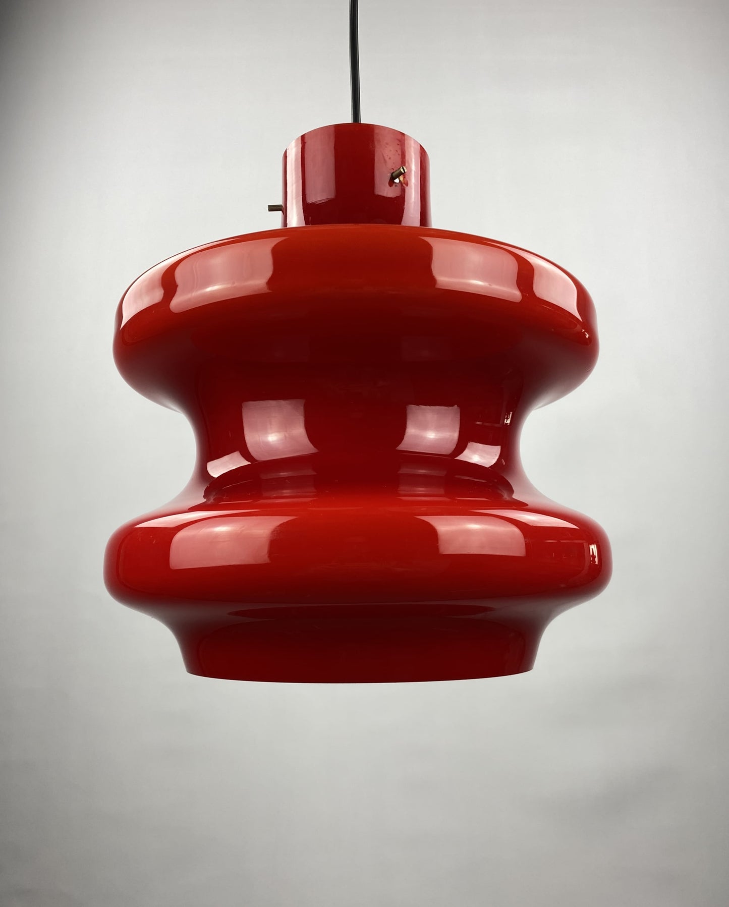 Large cherry red glass pendant light by Peill and Putzler XL 1960