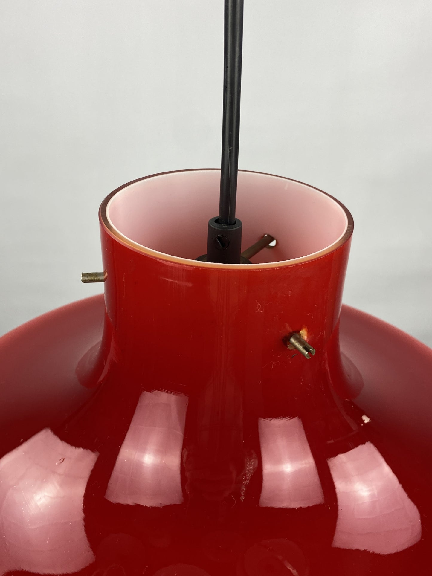 Large cherry red glass pendant light by Peill and Putzler XL 1960