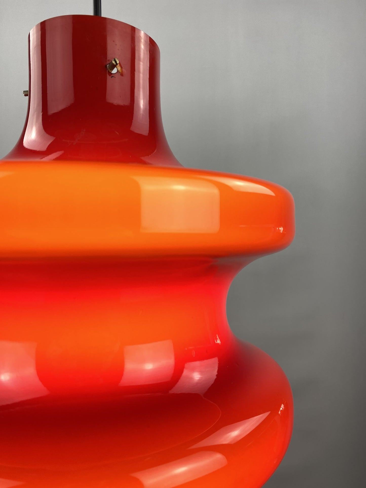 Large cherry red glass pendant light by Peill and Putzler XL 1960