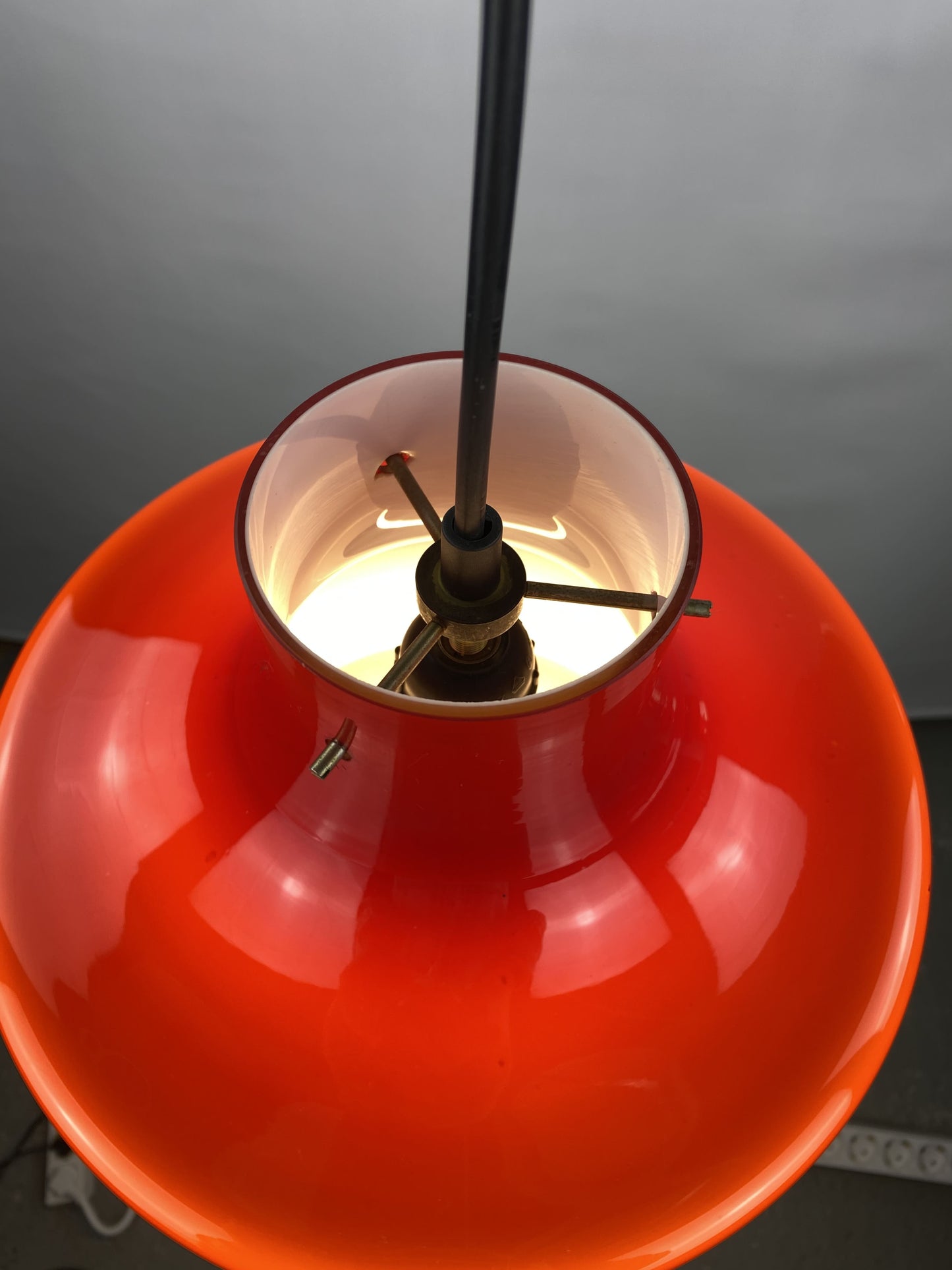 Large cherry red glass pendant light by Peill and Putzler XL 1960