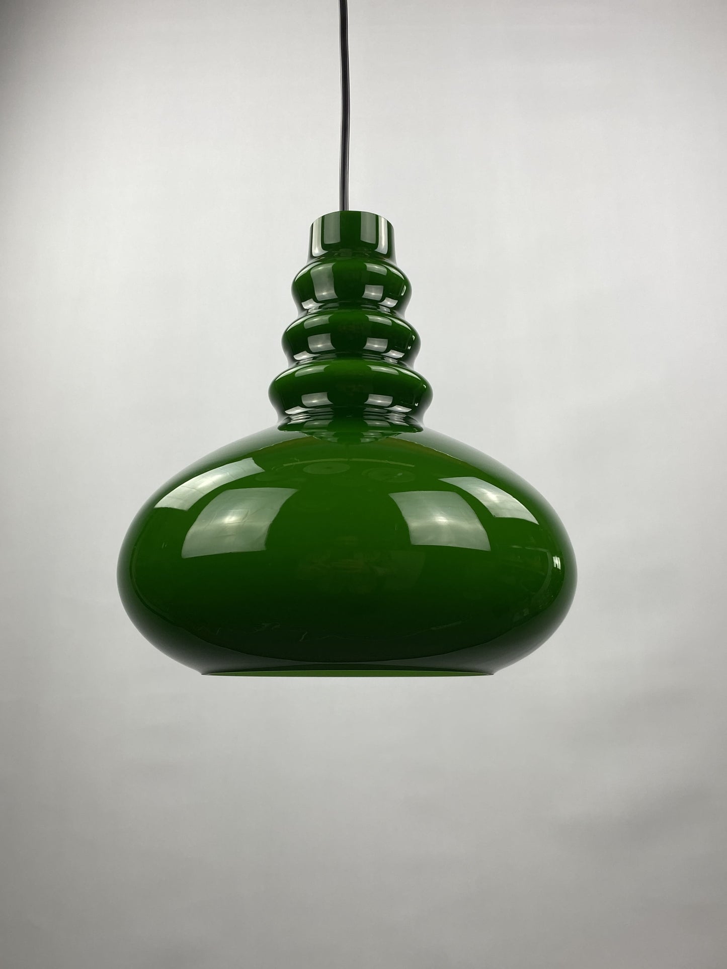 Rare dark green midcentury glass orange pendant light by Peill & Putzler 1960