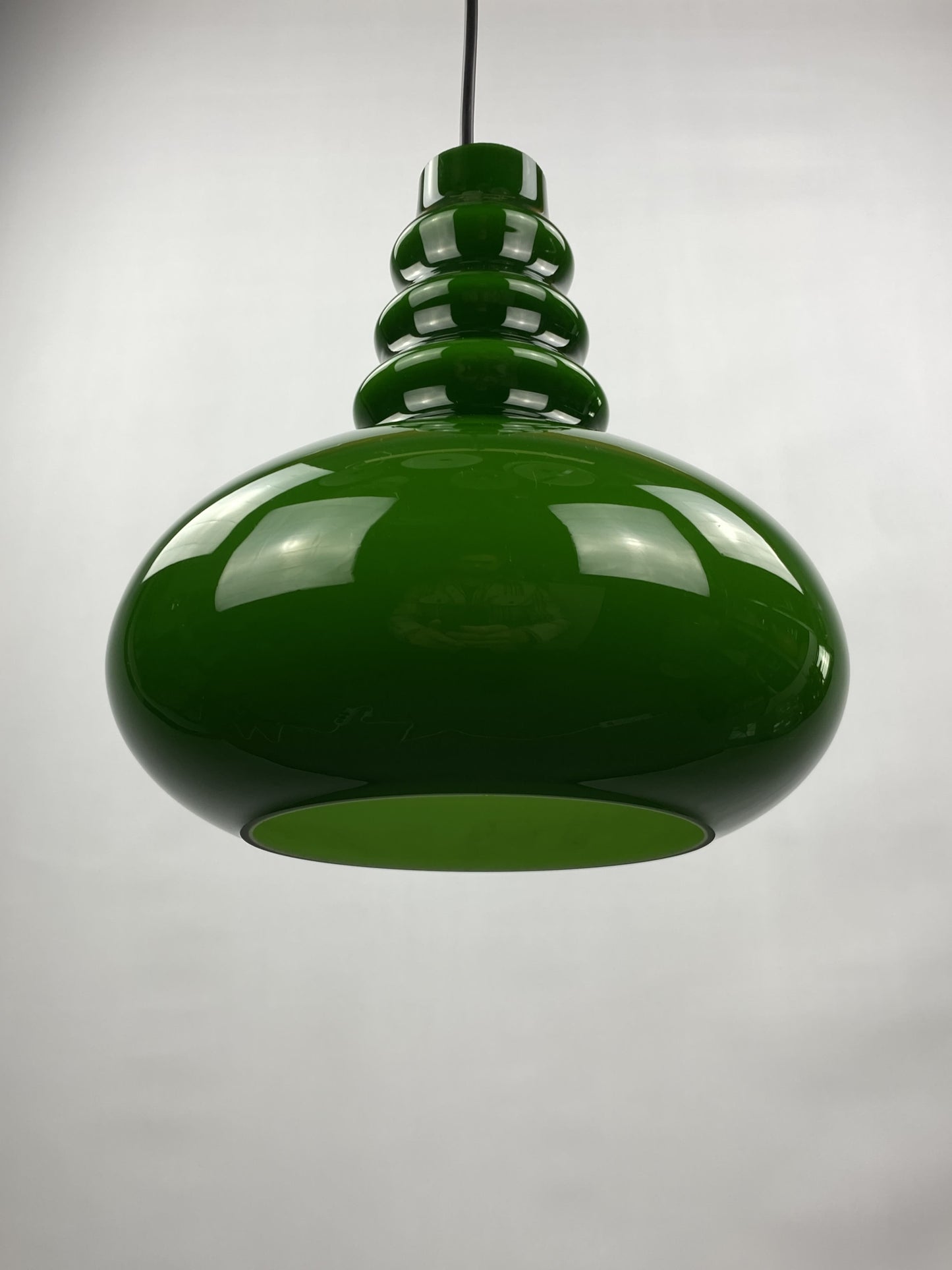 Rare dark green midcentury glass orange pendant light by Peill & Putzler 1960
