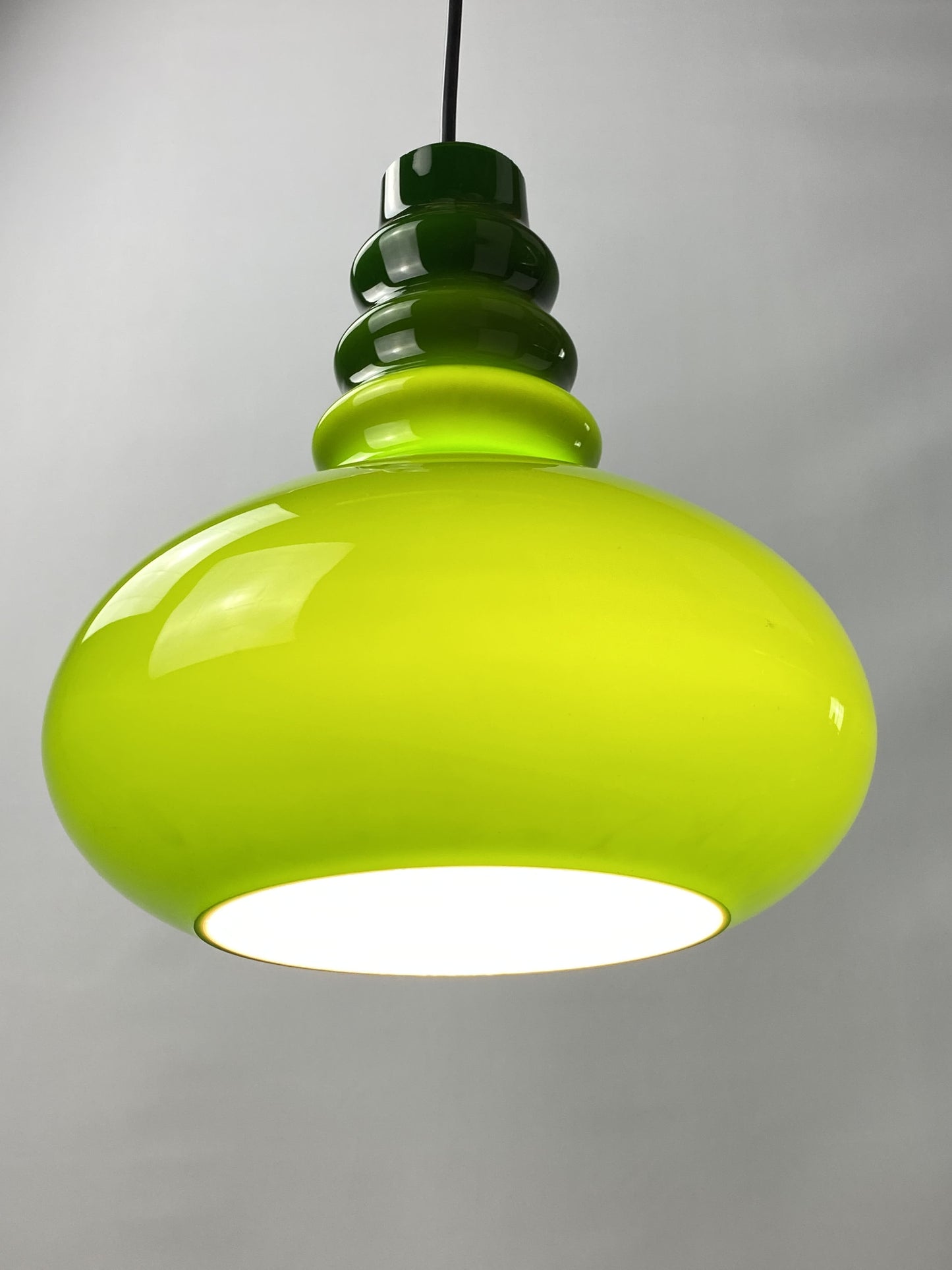 Rare dark green midcentury glass orange pendant light by Peill & Putzler 1960
