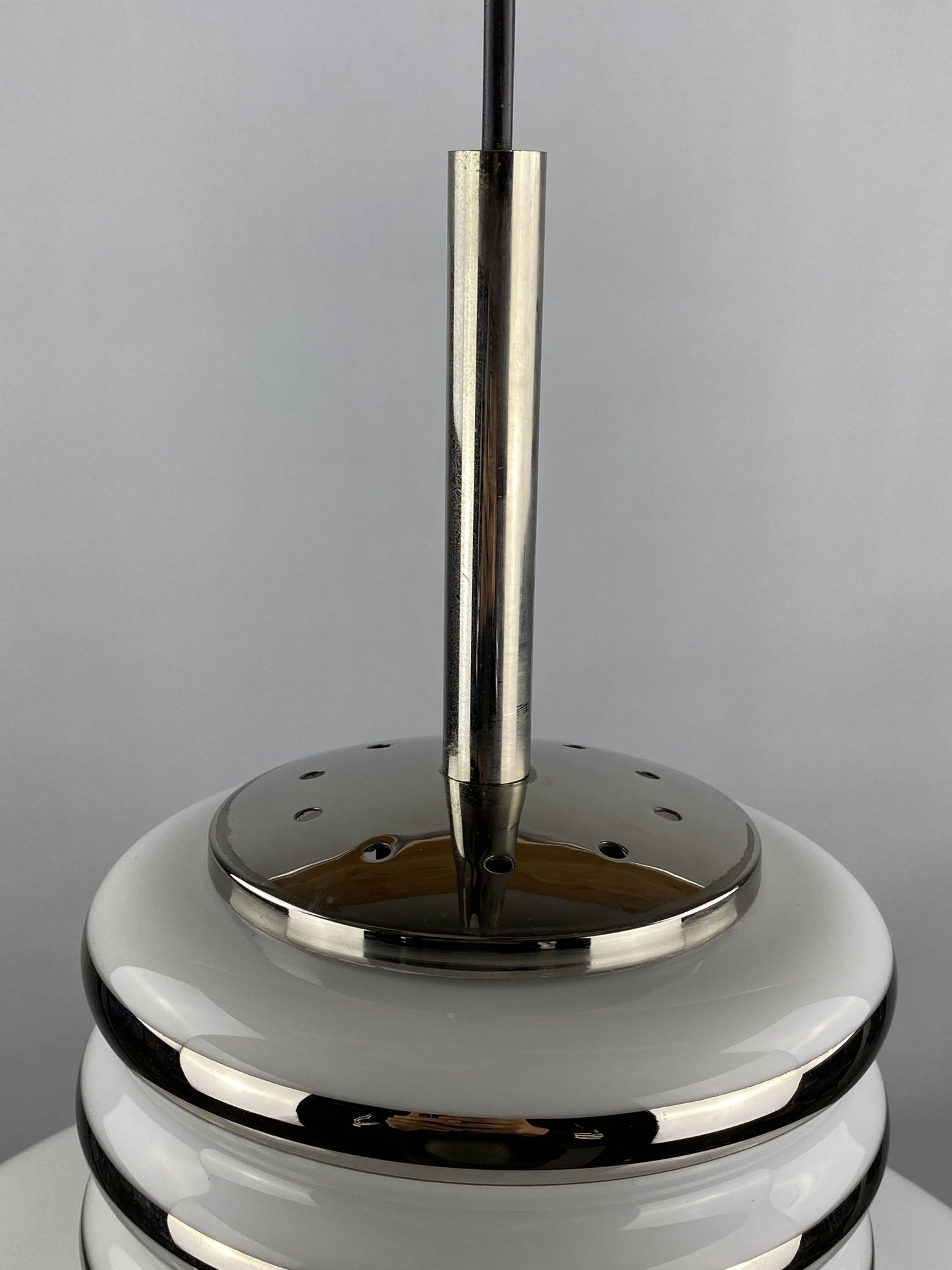 Mid-century white glass and chrome pendant lamp by Leclaire & Schäfer 1970