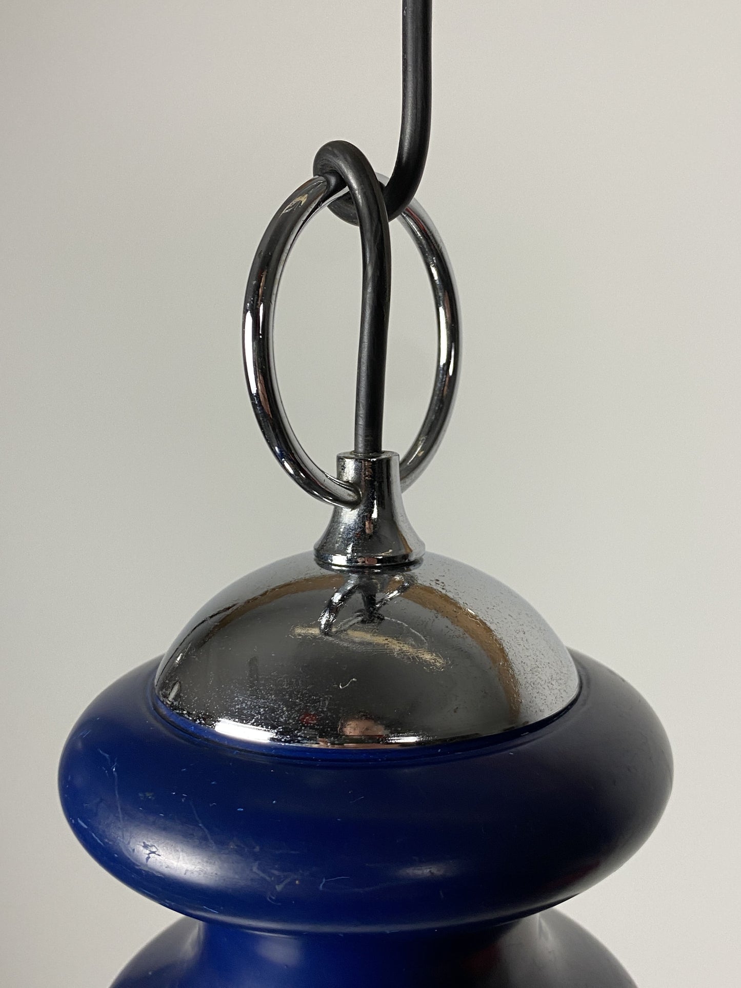 Vintage glass sphere with blue metal pendant from the 1970's