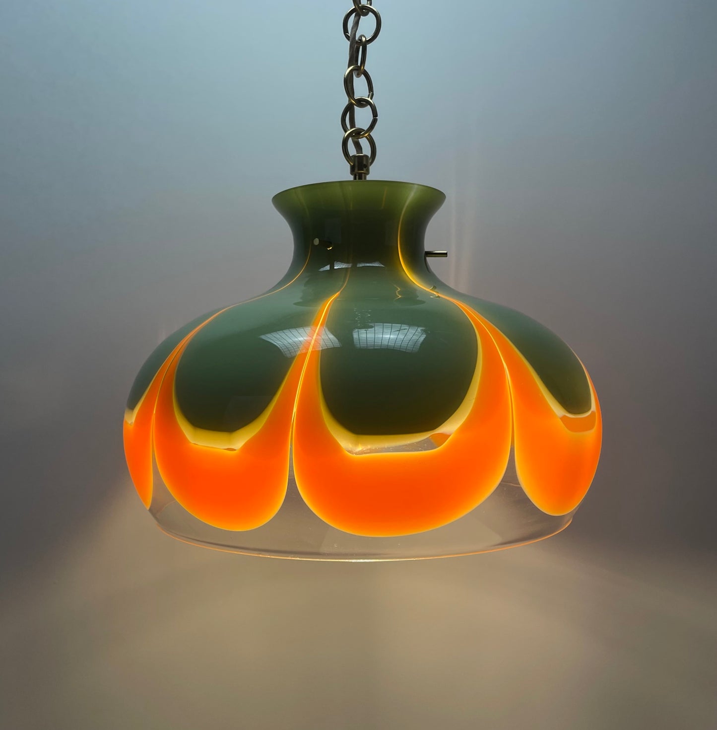 Rare glass pendant light by Kaiser Leuchten 1970