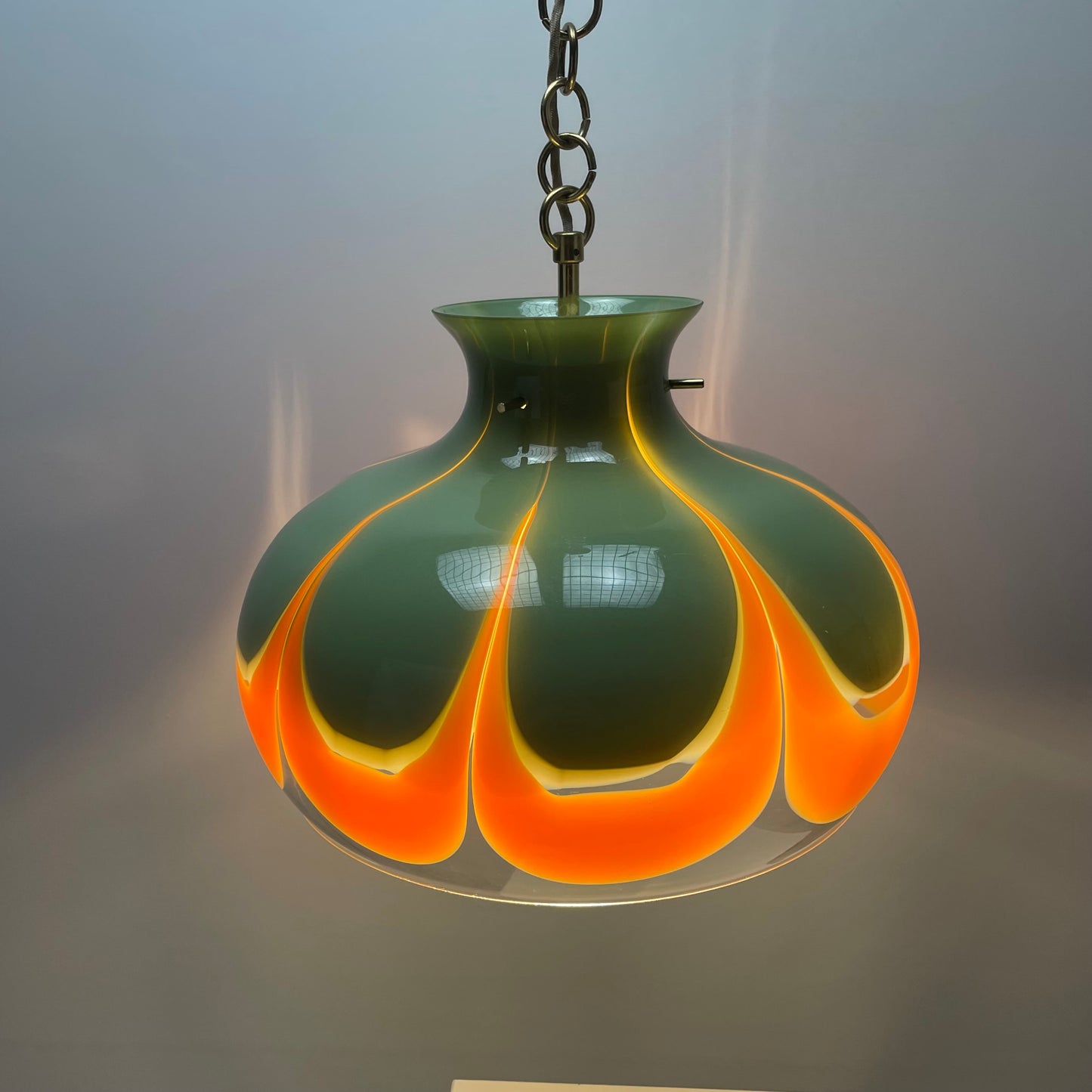 Rare glass pendant light by Kaiser Leuchten 1970