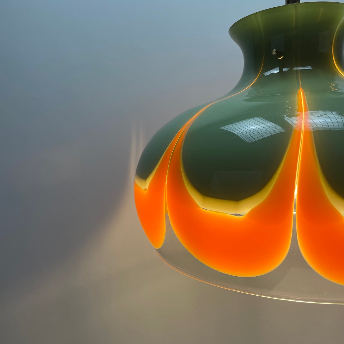 Rare glass pendant light by Kaiser Leuchten 1970