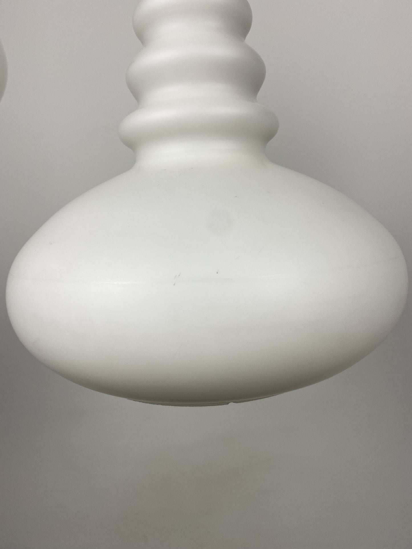 1 of 2 Frosted White glass pendant light by Peill and Putzler 1960