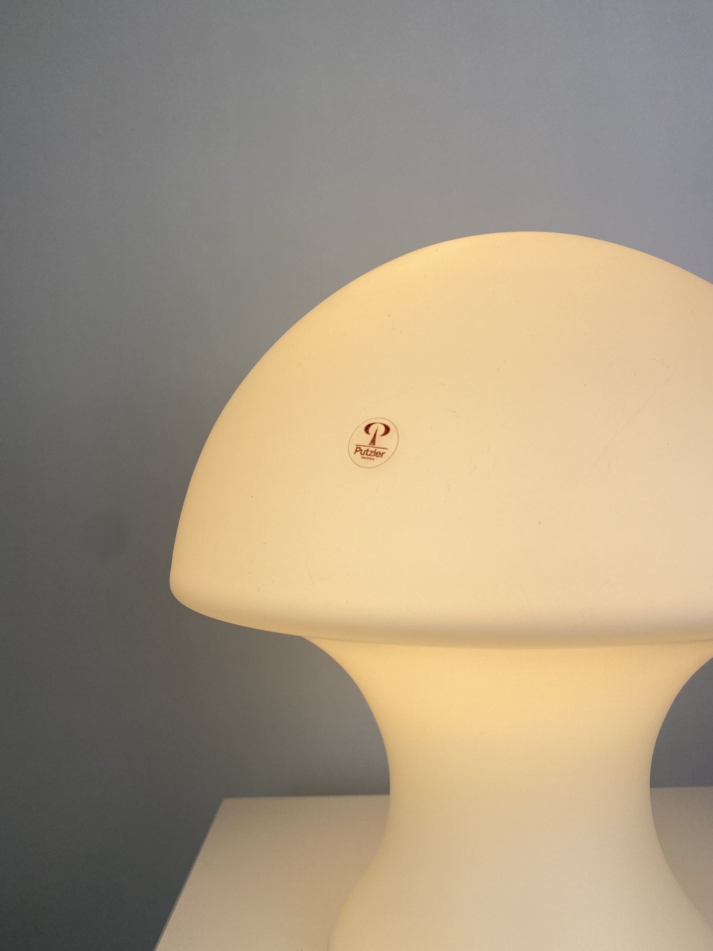 Rare white milk glass Peill and Putzler mushroom table lamp 1970