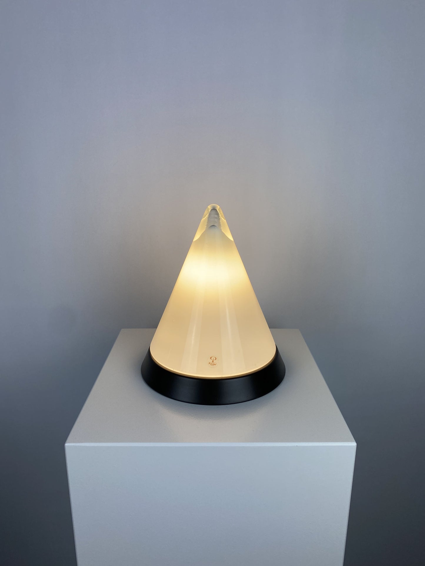 White glass & black Peill and Putzler KIBO table lamp 1980