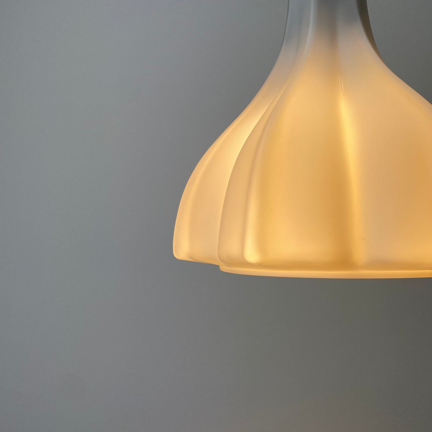 Flower shaped frosted white glass pendant light by Peill and Putzler 1960