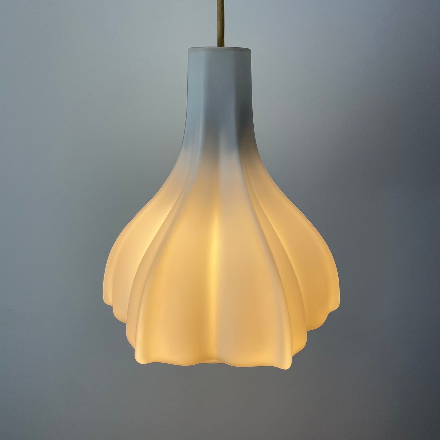 Flower shaped frosted white glass pendant light by Peill and Putzler 1960